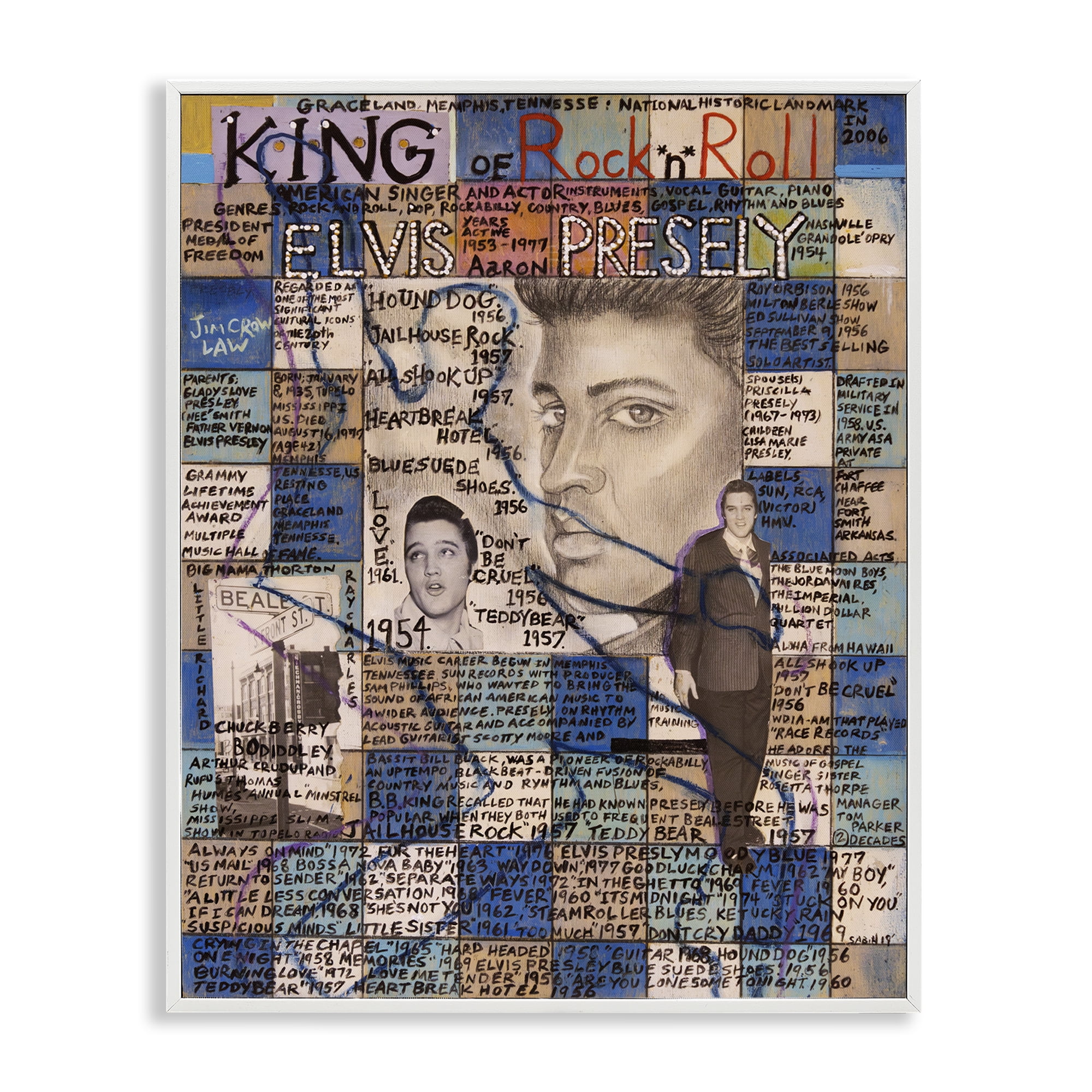 Stupell Industries Elvis Presley Collage People Drawing White Framed Art Print Wall Art, 11 x 14