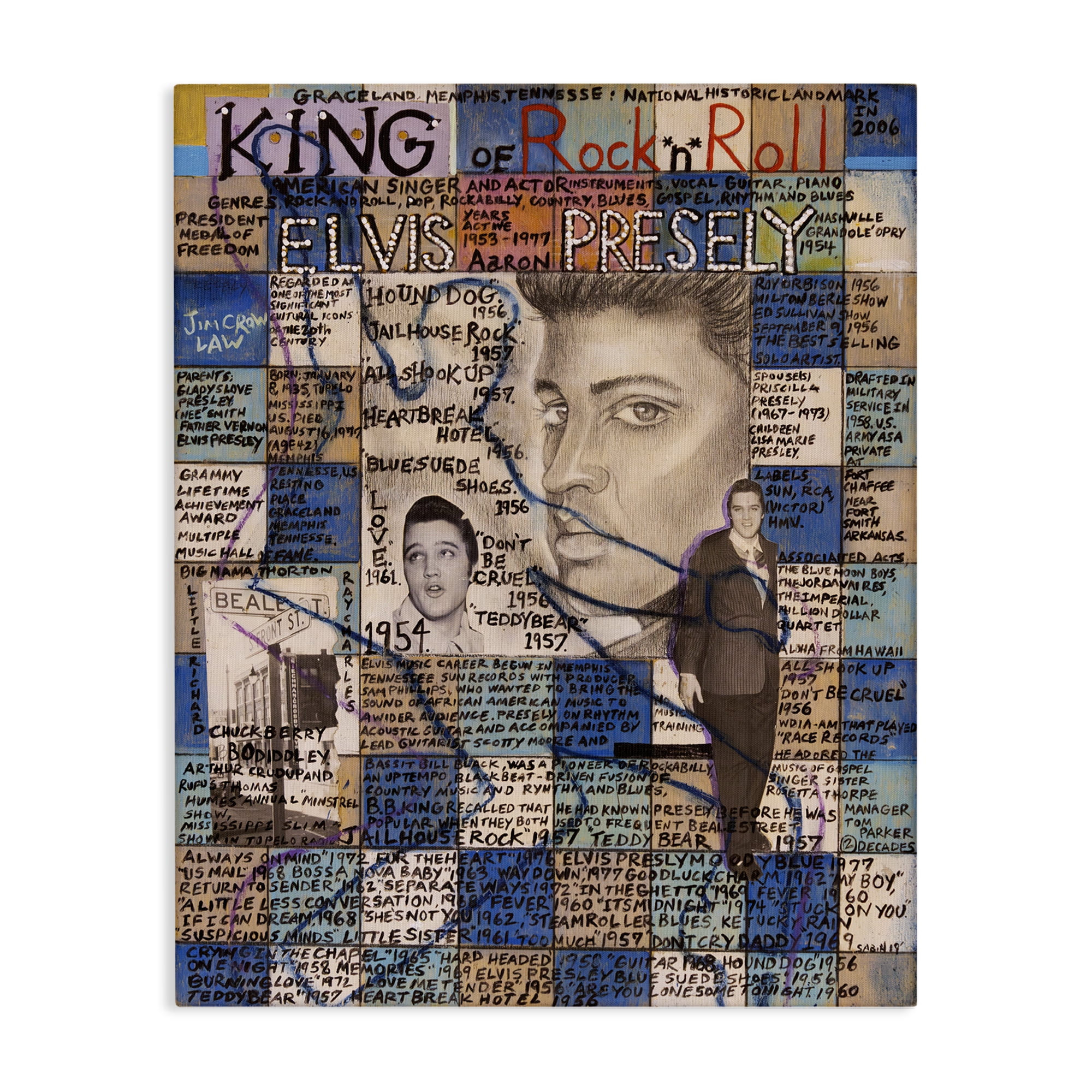 Stupell Industries Elvis Presley Collage People Drawing Wrapped Canvas Art Print Wall Art, 24 x 30