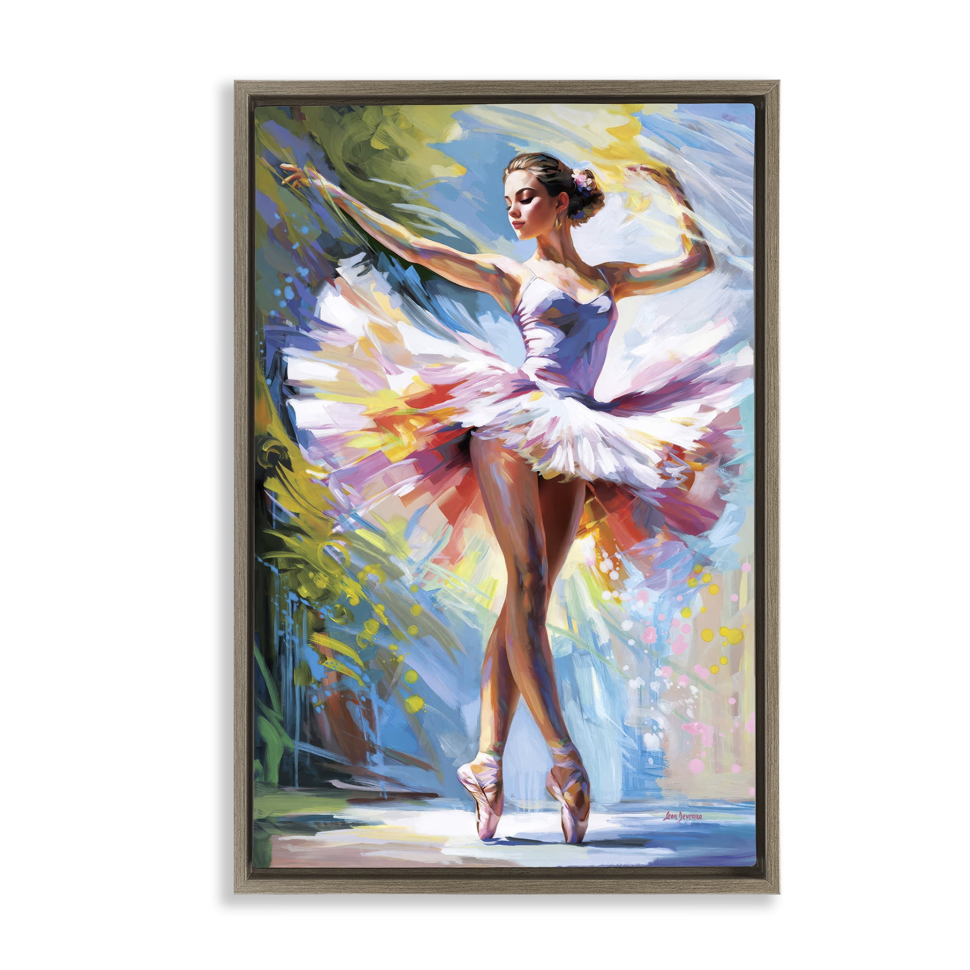 Stupell Industries Embrace In Motion Ballet Entertainment Painting Brown Floater Framed Canvas Art Print Wall Art, 21 x 31