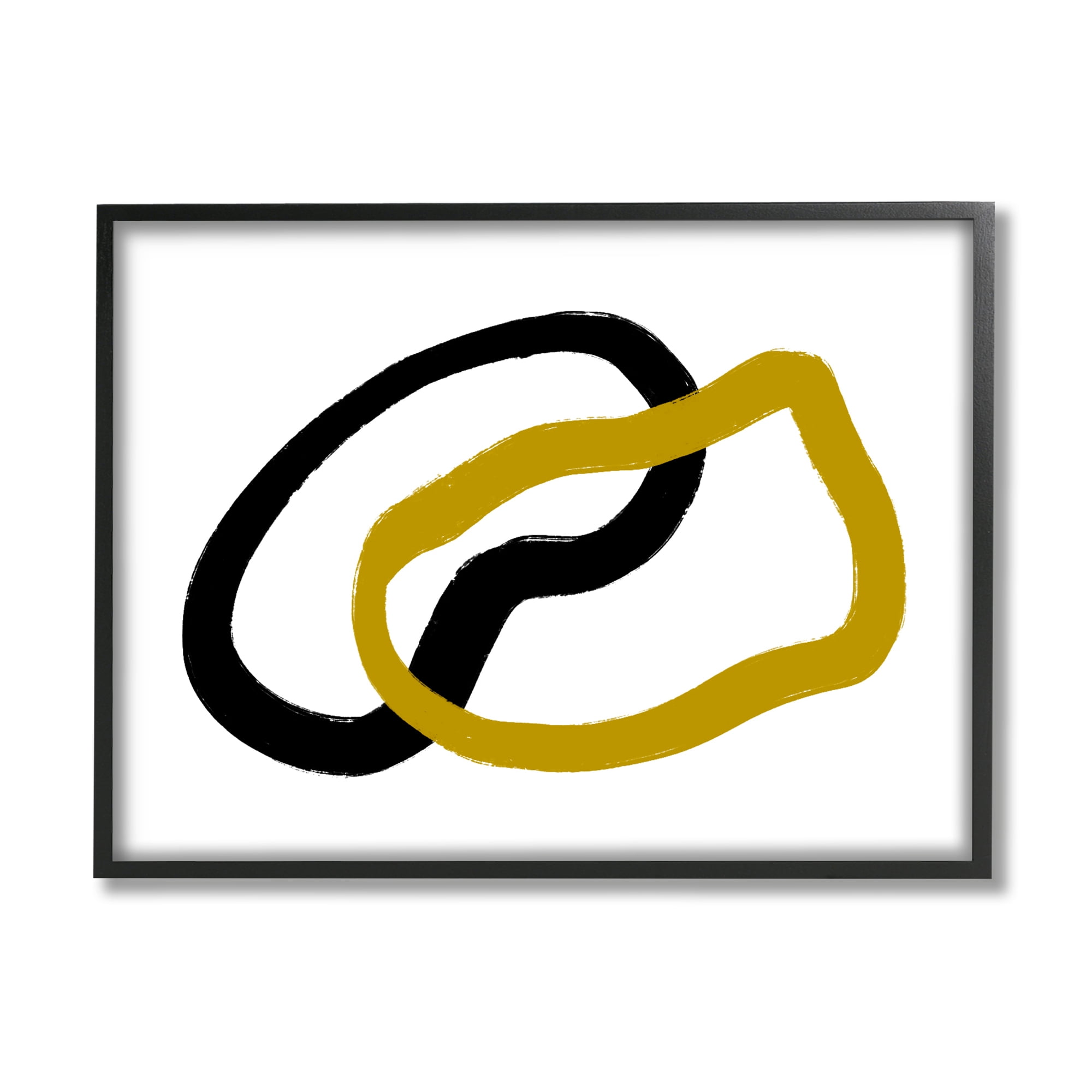 Stupell Industries Embrace over Horizon Line Abstract Black Gold Shapes Abstract Painting Black Framed Art Print Wall Art, 16 x 20