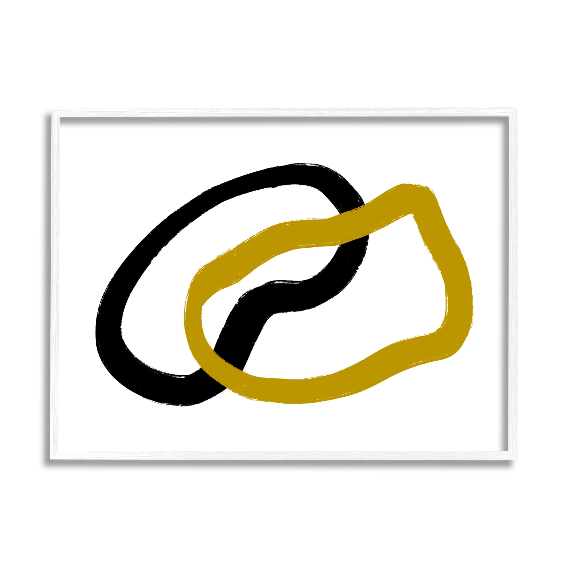 Stupell Industries Embrace over Horizon Line Abstract Black Gold Shapes Abstract Painting White Framed Art Print Wall Art, 11 x 14