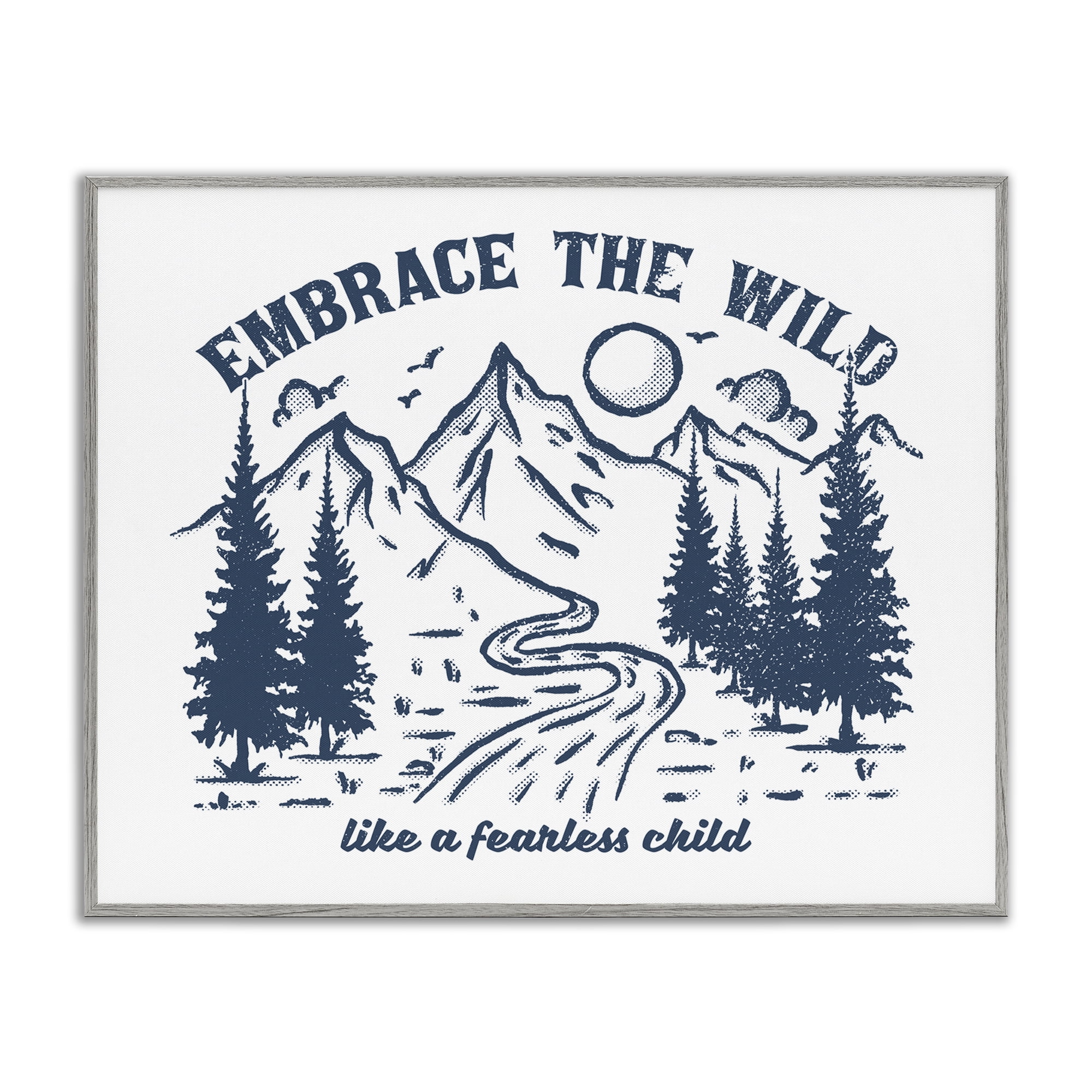 Stupell Industries Embrace the Wild Phrase Landscape & Nature Painting Gray Framed Art Print Wall Art, 14 x 11