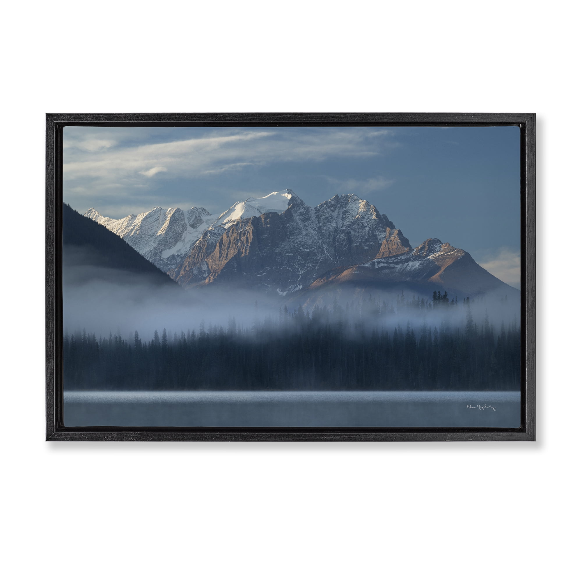 Stupell Industries Emerald Lake & Mountain Landscape & Nature Photography Black Floater Framed Canvas Art Print Wall Art, 31 x 21