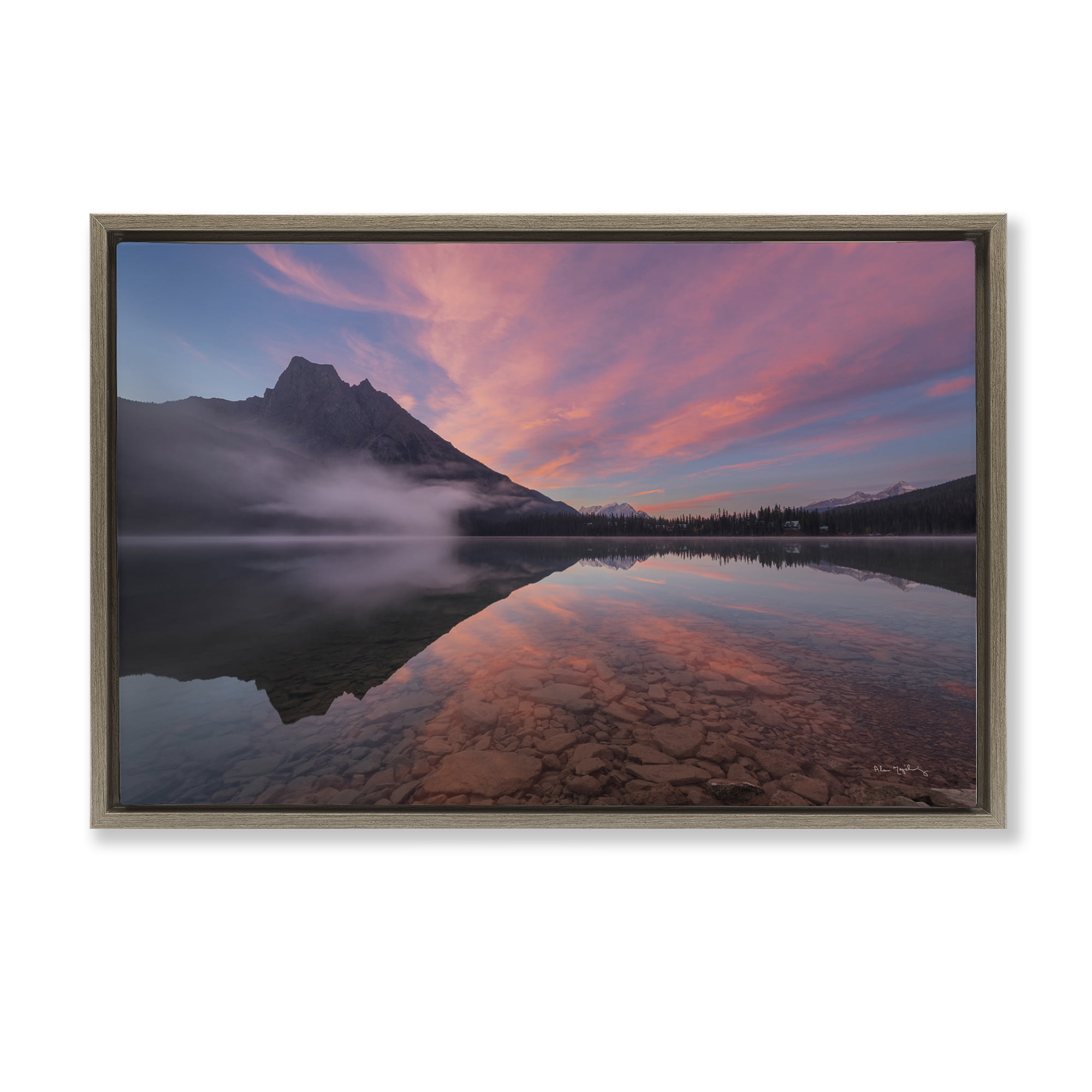Stupell Industries Emerald Lake Sunset Landscape & Nature Photography Brown Floater Framed Canvas Art Print Wall Art, 31 x 21
