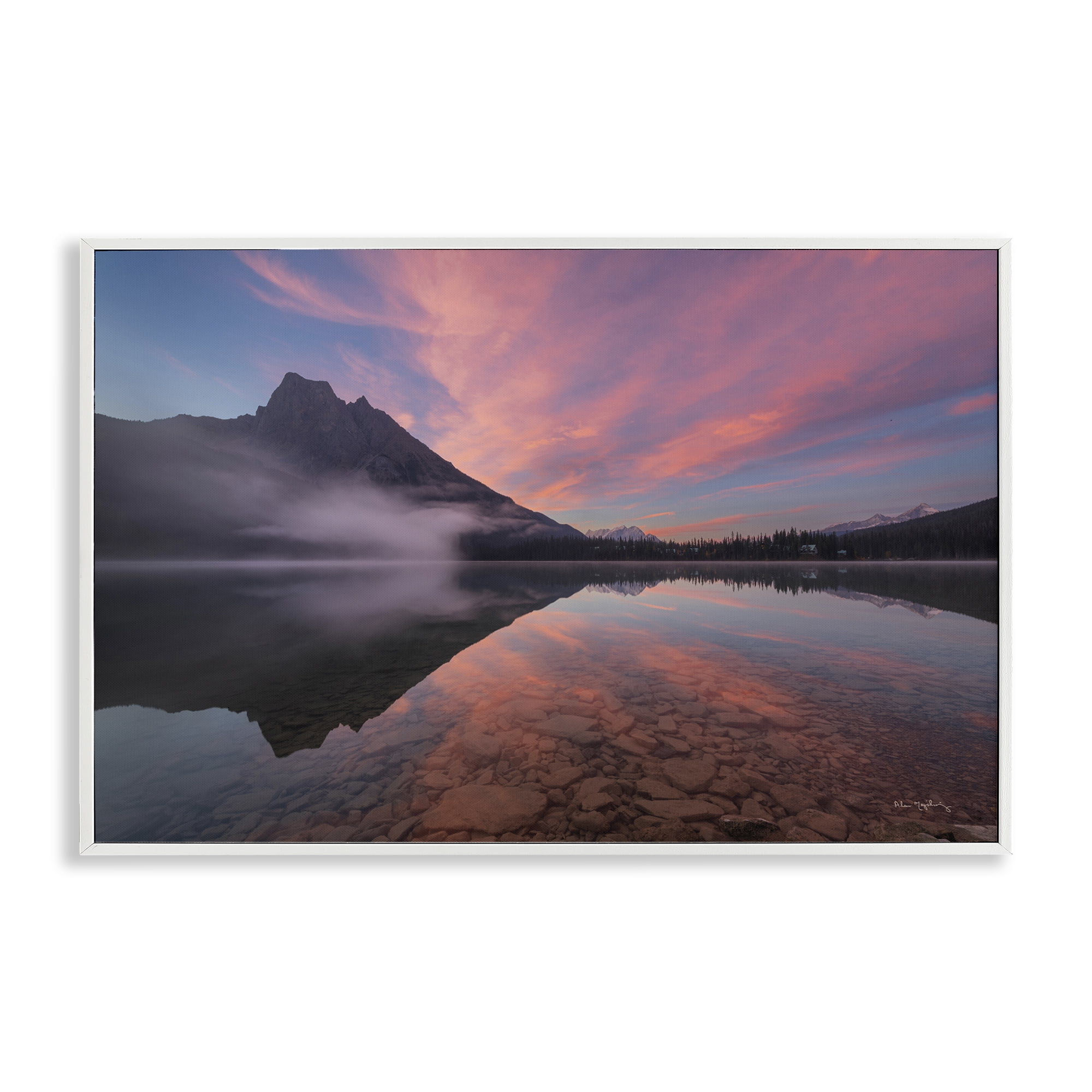 Stupell Industries Emerald Lake Sunset Landscape & Nature Photography White Framed Art Print Wall Art, 24 x 16