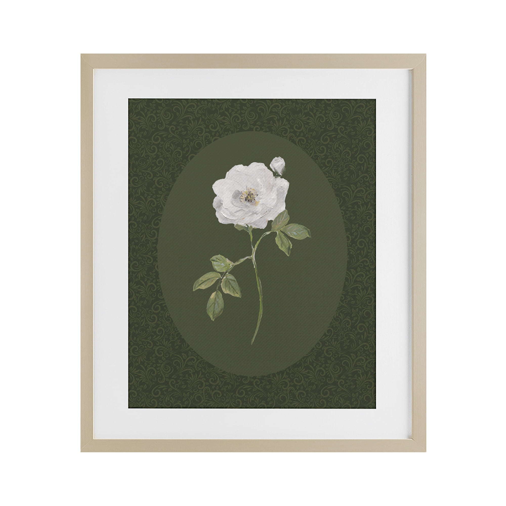 Stupell Industries Emerald & White Oval Rose Birch Framed Print Under Glass, design by Sally Swatland