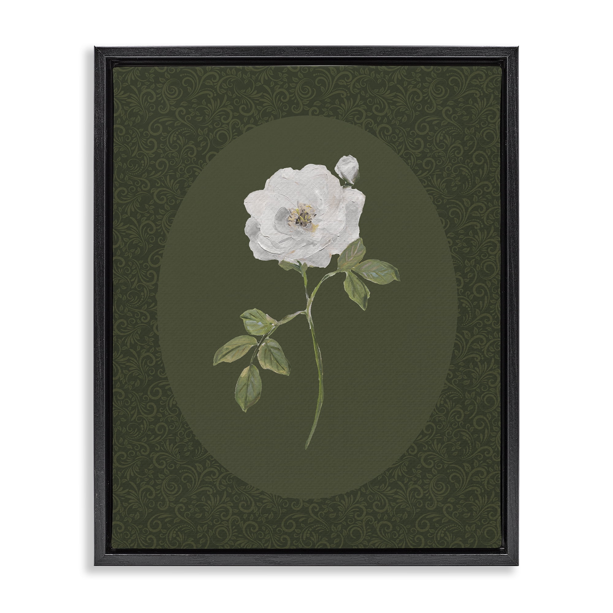 Stupell Industries Emerald & White Oval Rose Black Framed Floater Canvas Wall Art, design by Sally Swatland