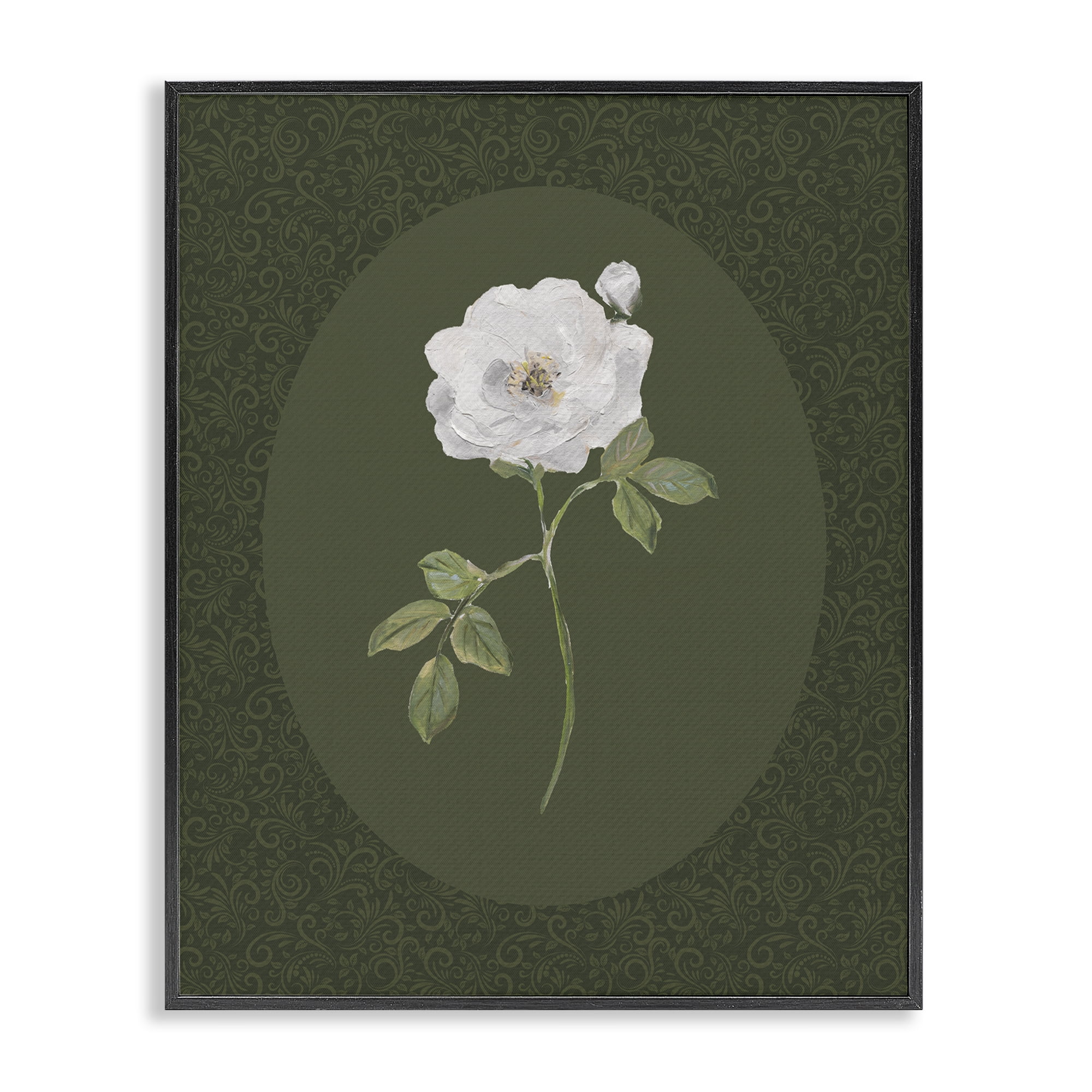 Stupell Industries Emerald & White Oval Rose Black Framed Giclee Art, design by Sally Swatland