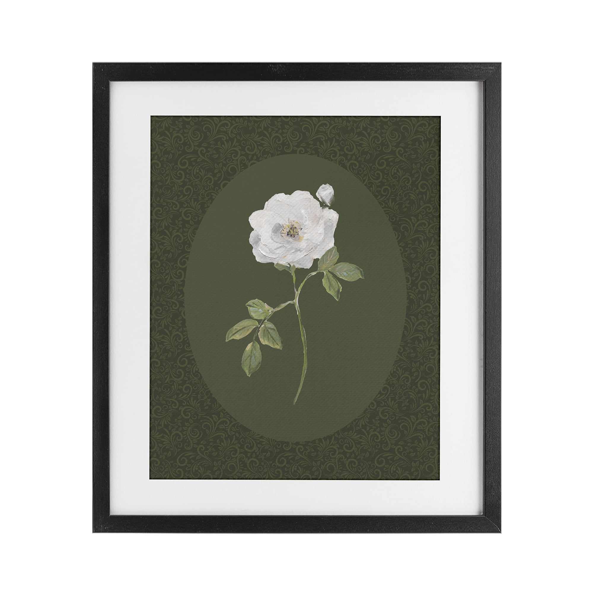 Stupell Industries Emerald & White Oval Rose Black Framed Print Under Glass, design by Sally Swatland