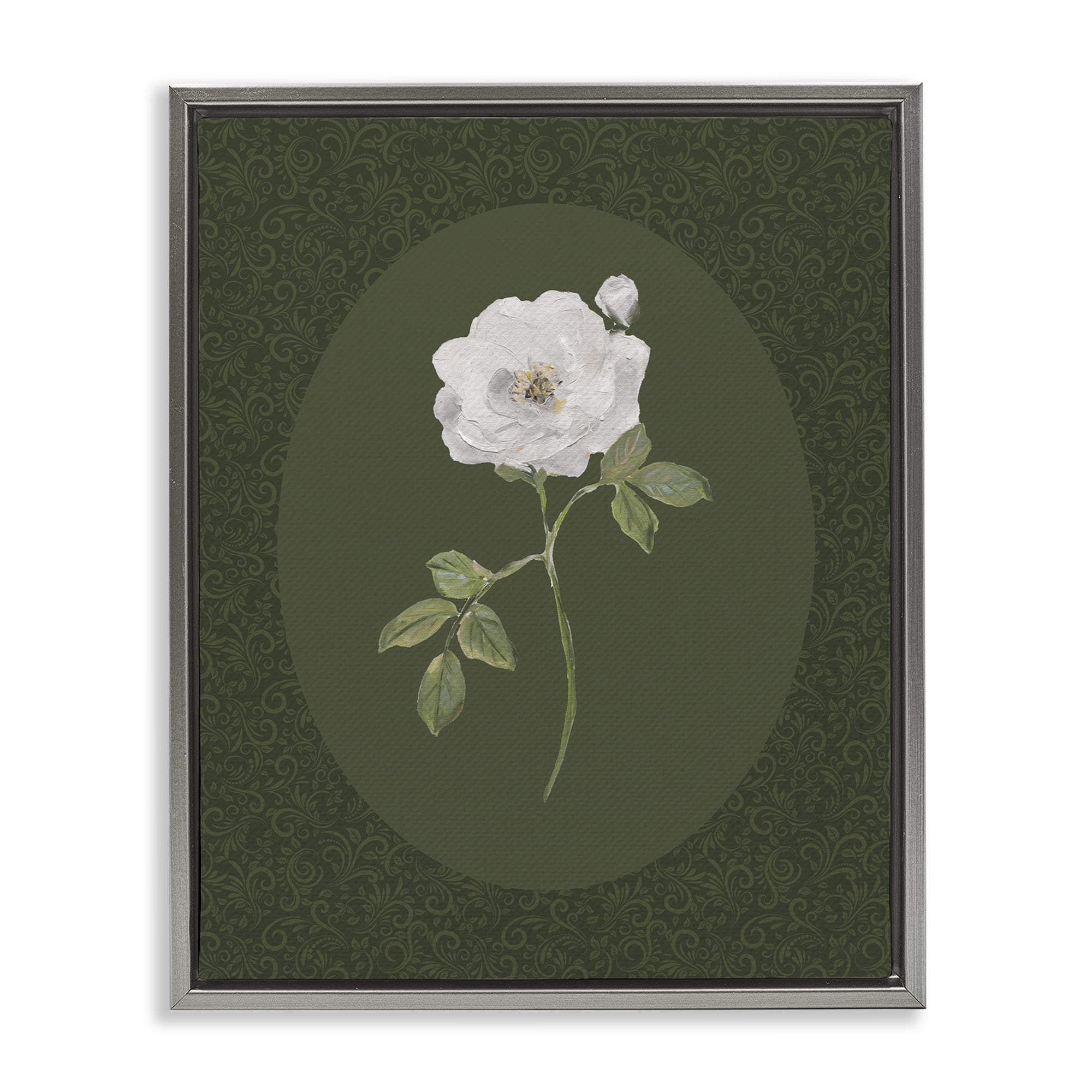 Stupell Industries Emerald & White Oval Rose Gray Framed Floater Canvas Wall Art, design by Sally Swatland