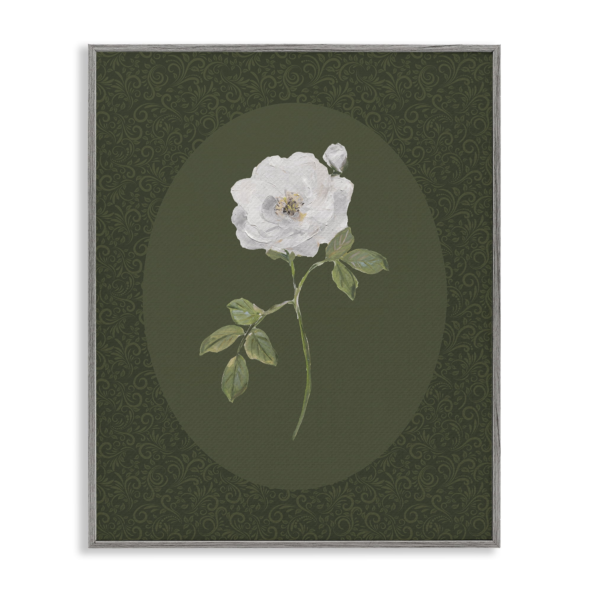 Stupell Industries Emerald & White Oval Rose Gray Framed Giclee Art, design by Sally Swatland