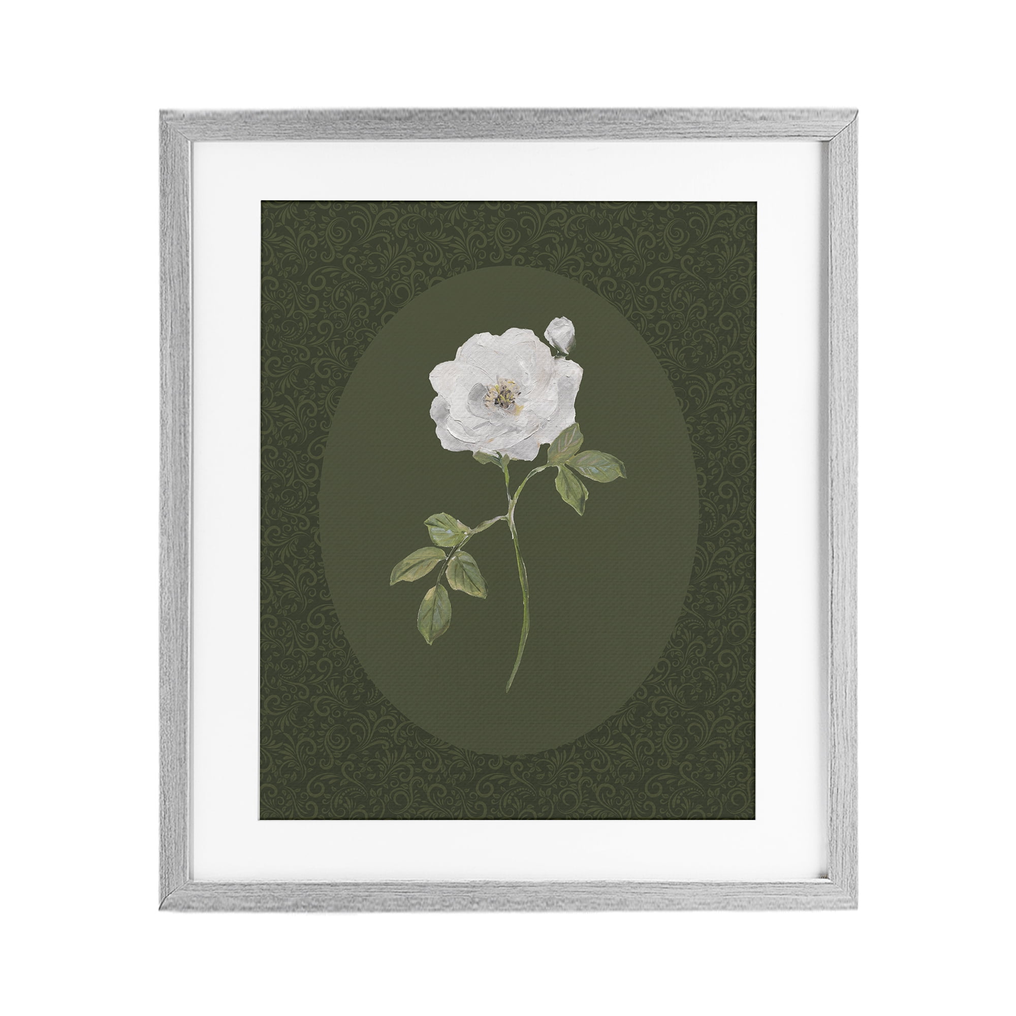 Stupell Industries Emerald & White Oval Rose Gray Framed Print Under Glass, design by Sally Swatland