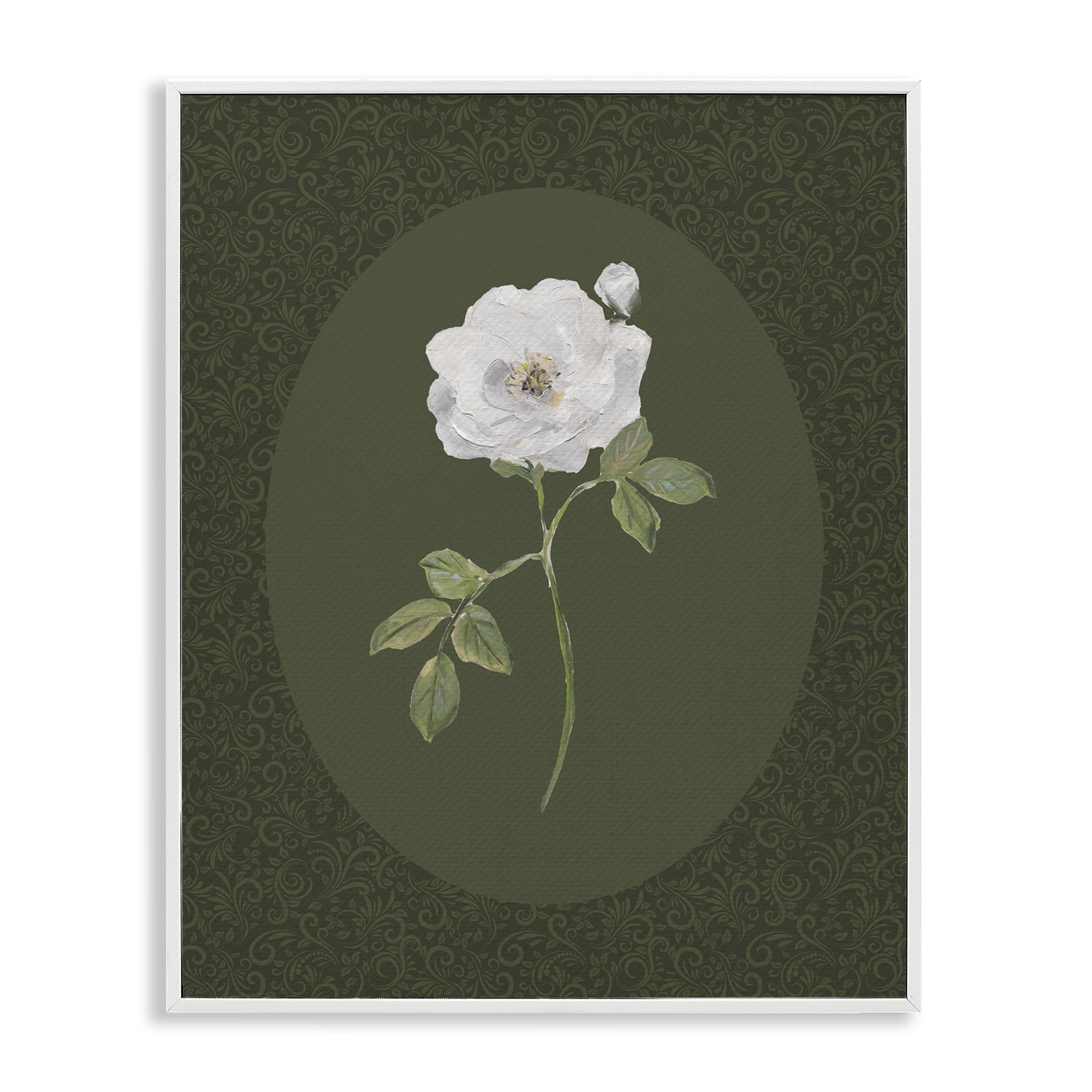 Stupell Industries Emerald & White Oval Rose White Framed Giclee Art, design by Sally Swatland