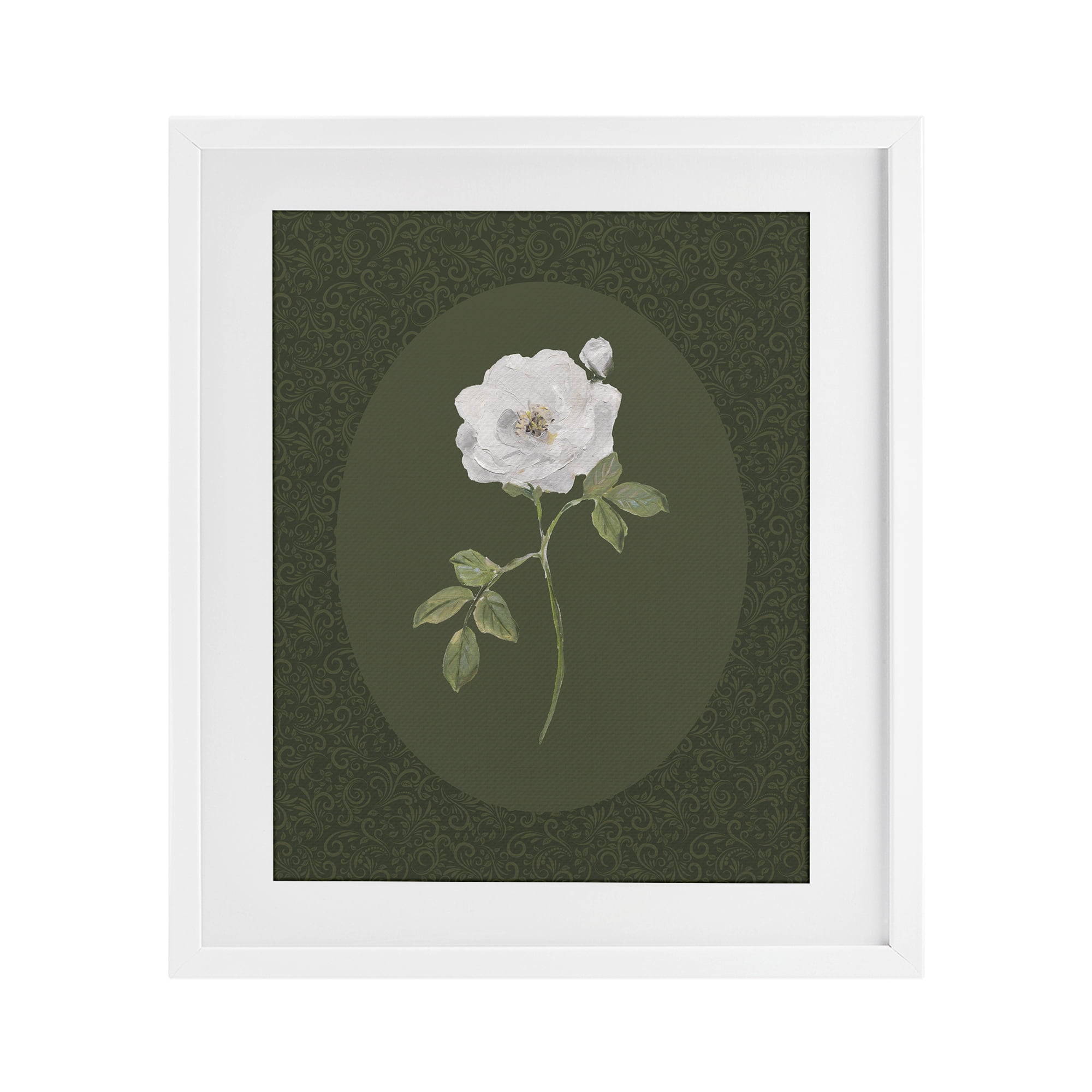 Stupell Industries Emerald & White Oval Rose White Framed Print Under Glass, design by Sally Swatland