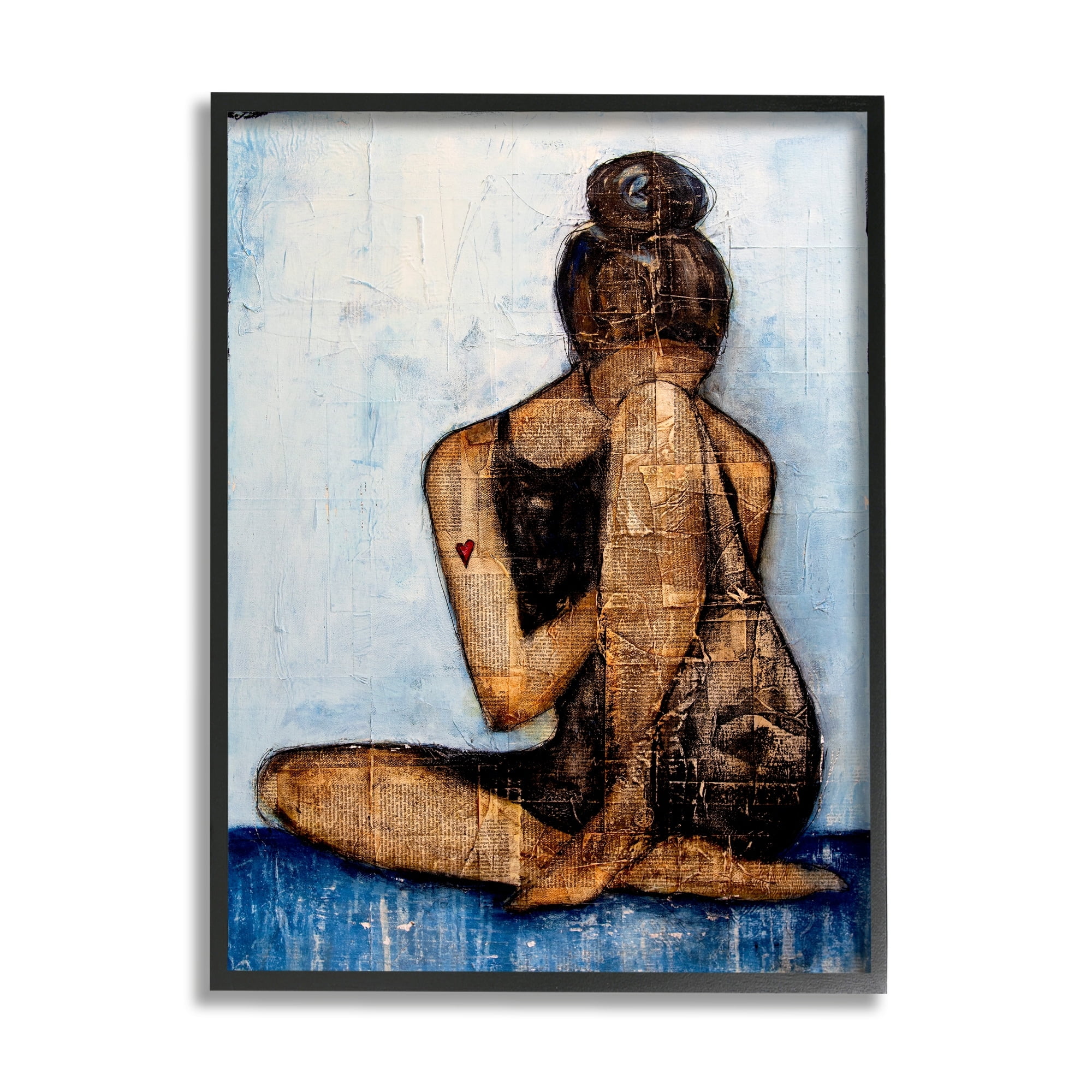 Stupell Industries Emotional Painting Collage Layered Words Girl Heart Painting Black Framed Art Print Wall Art, Design by Erin Ashley