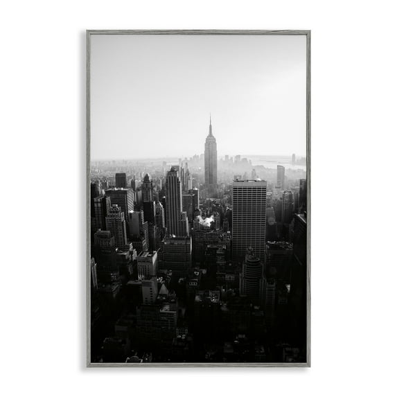 Stupell Industries Empire Building in Monochrome Gray Framed Giclee Art design by Aledanda, 30 x 20