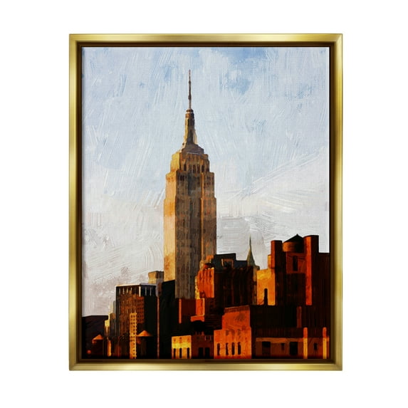 Stupell Industries Empire State Building Cityscape Town & City Painting Gold Floater Framed Art Print Wall Art