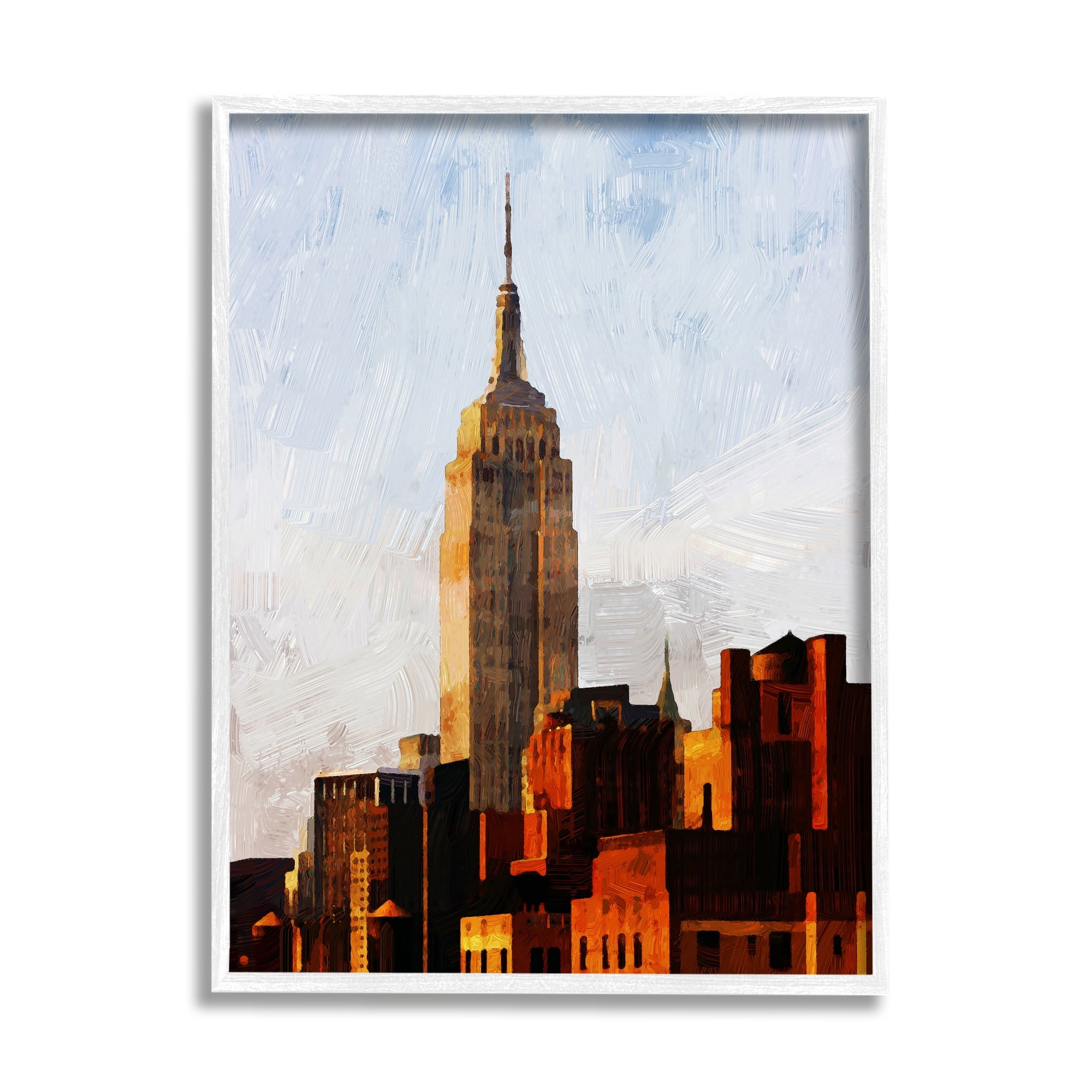 Empire State Building Cityscape Print on Canvas with White Frame