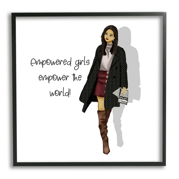 Stupell Industries Empowered Girls Phrase Inspirational Painting Black Framed Art Print Wall Art, 12 x 12