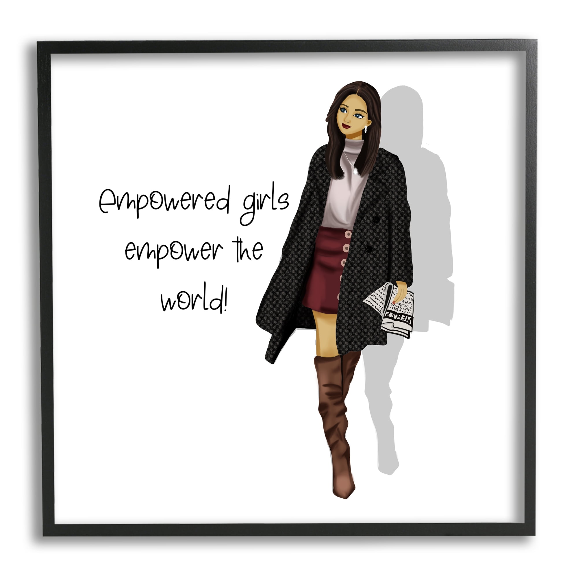 Stupell Industries Empowered Girls Phrase Inspirational Painting Black Framed Art Print Wall Art, 17 x 17