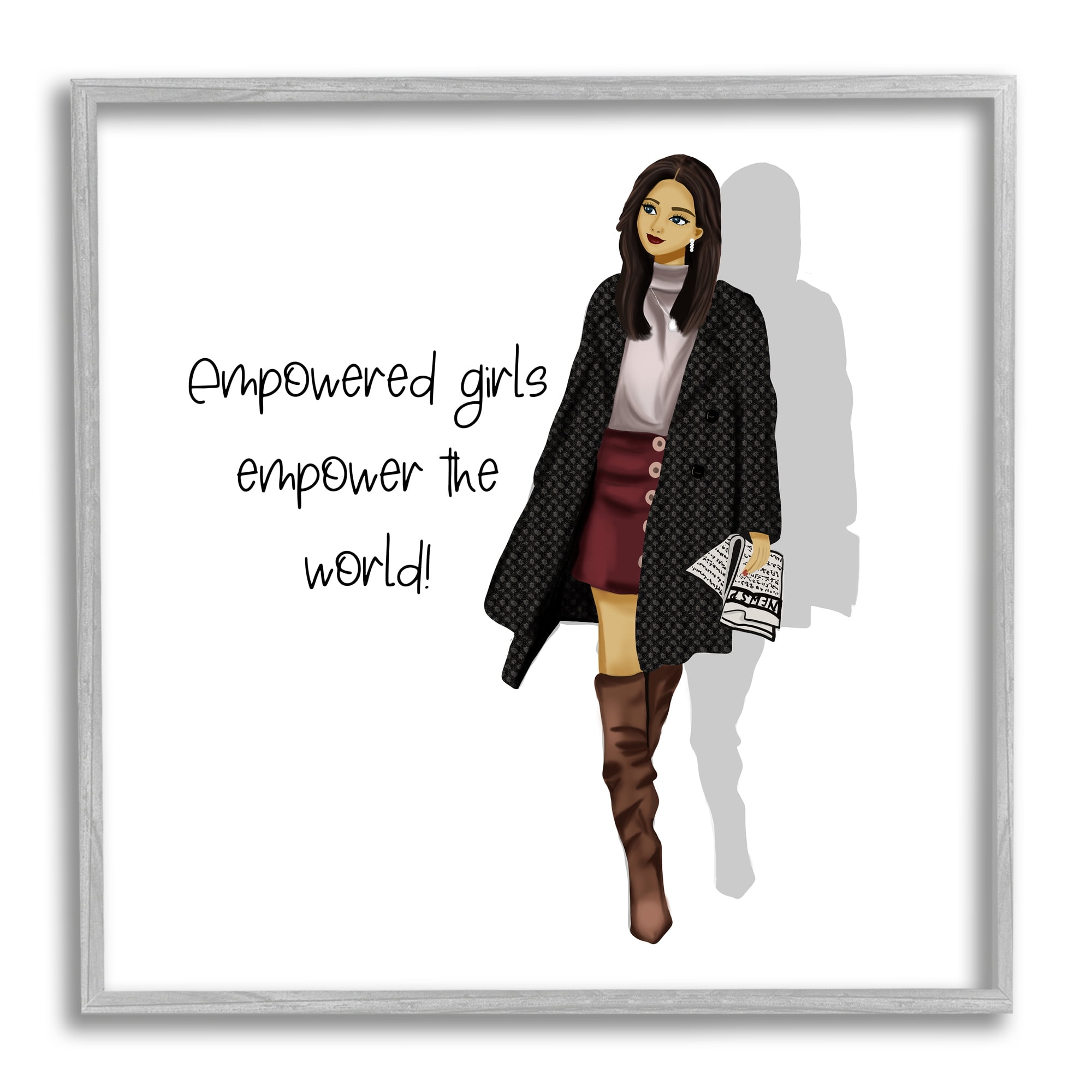 Stupell Industries Empowered Girls Phrase Inspirational Painting Gray Framed Art Print Wall Art, 24 x 24