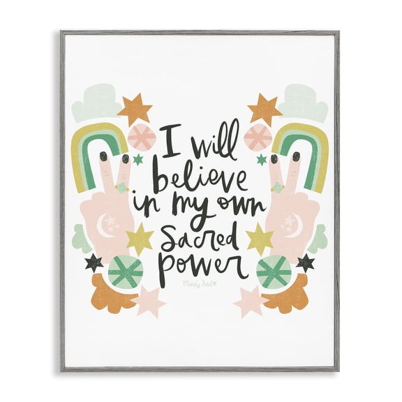 Stupell Industries Empowering Sacred Power Sentiment Quotes and Sayings Painting Gray Framed Art Print Wall Art, 16 x 20