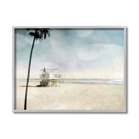 Stupell Industries Empty Beach Coast with Lifeguard Stand Design by Devon Davis, 11" x 14", Gray Framed