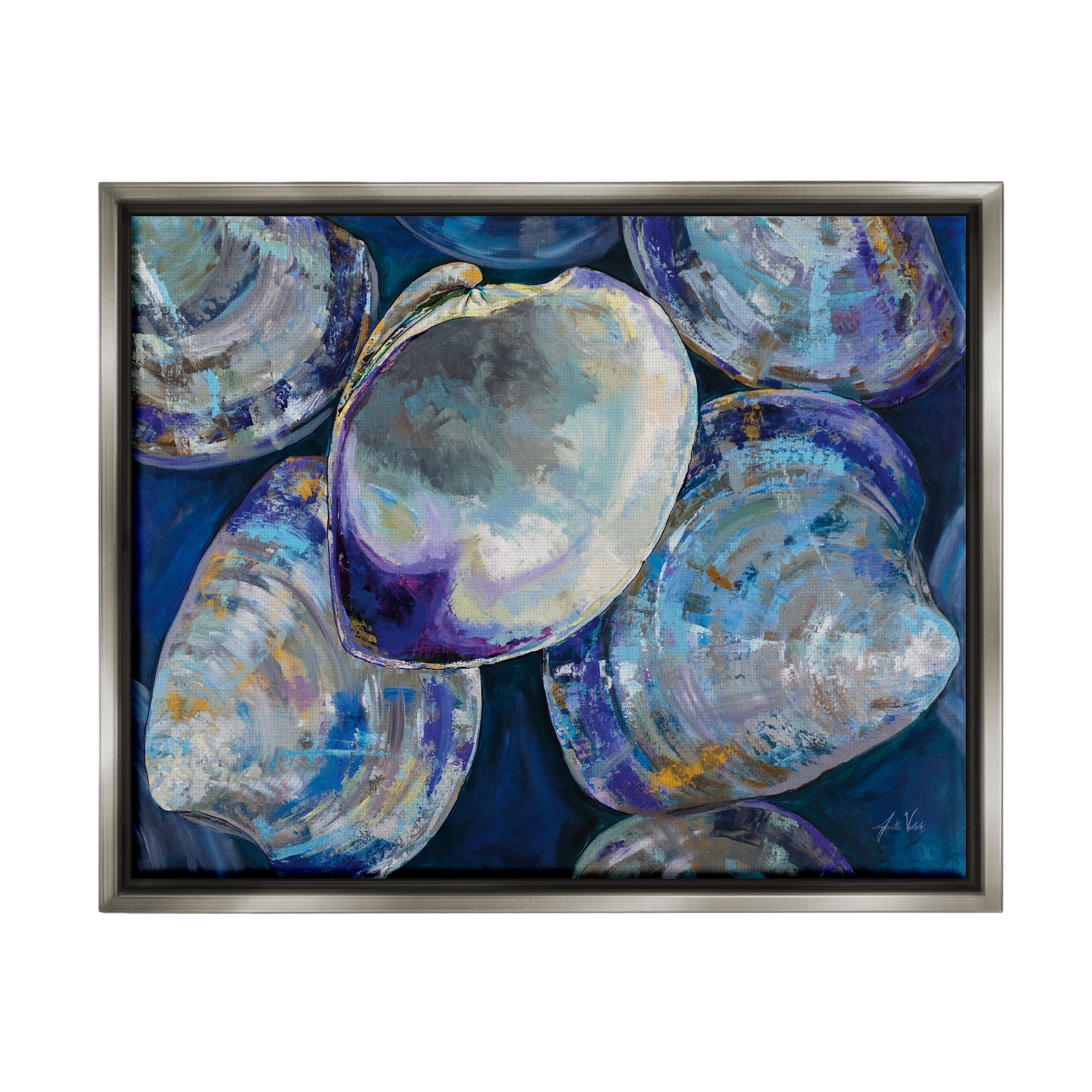 Stupell Industries Empty Seashells Expressive Clam Shells Modern Abstract Painting Luster Gray Framed Floating Canvas Wall Art, 16x20, by Jeanette Vertentes