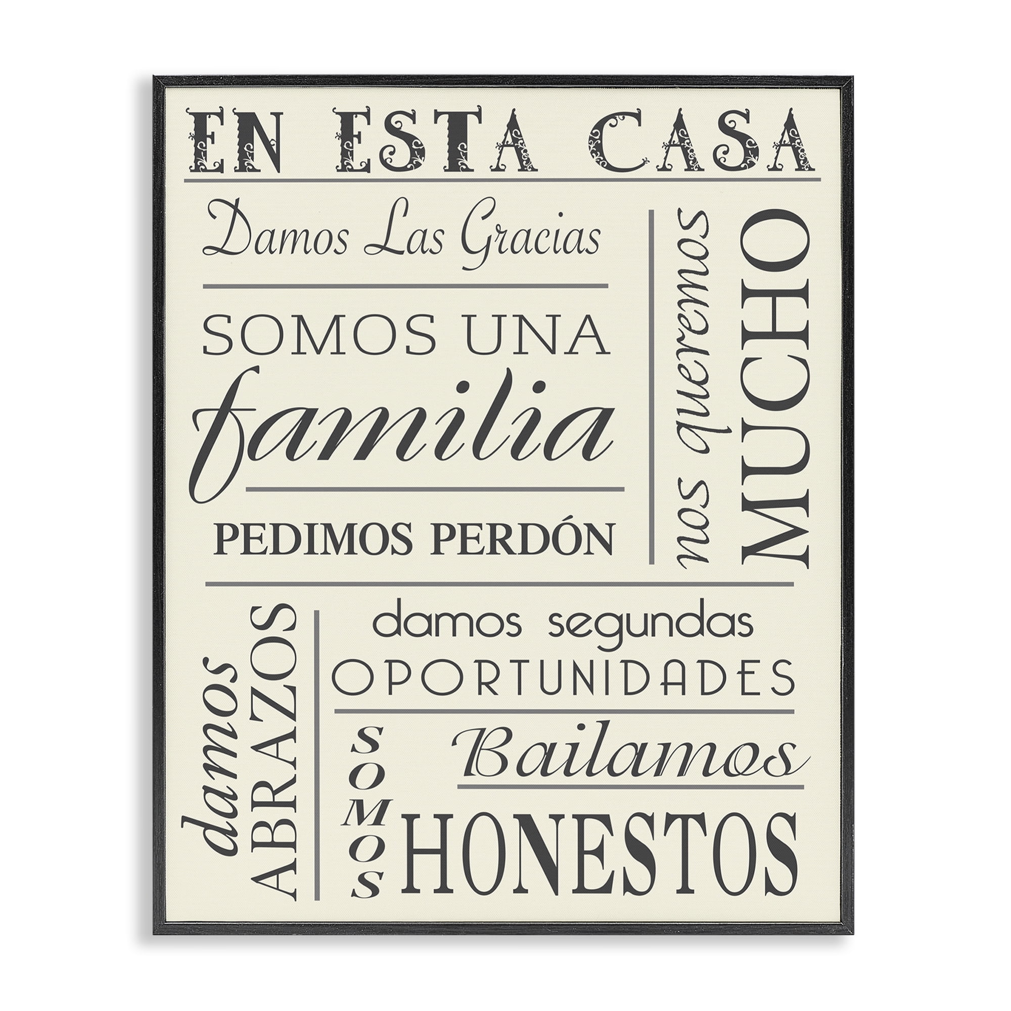 Stupell Industries En Esta Casa Familia Inspirational Quotes & Sayings Painting Black Framed Art Print Wall Art, 11 x 14