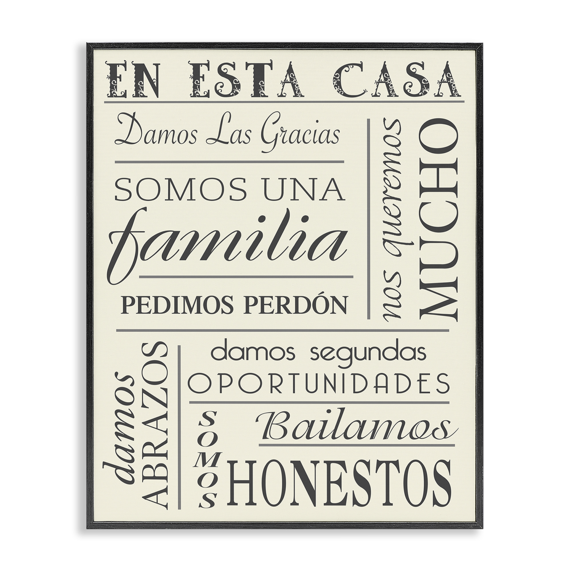 Stupell Industries En Esta Casa Familia Inspirational Quotes & Sayings Painting Black Framed Art Print Wall Art, 24 x 30