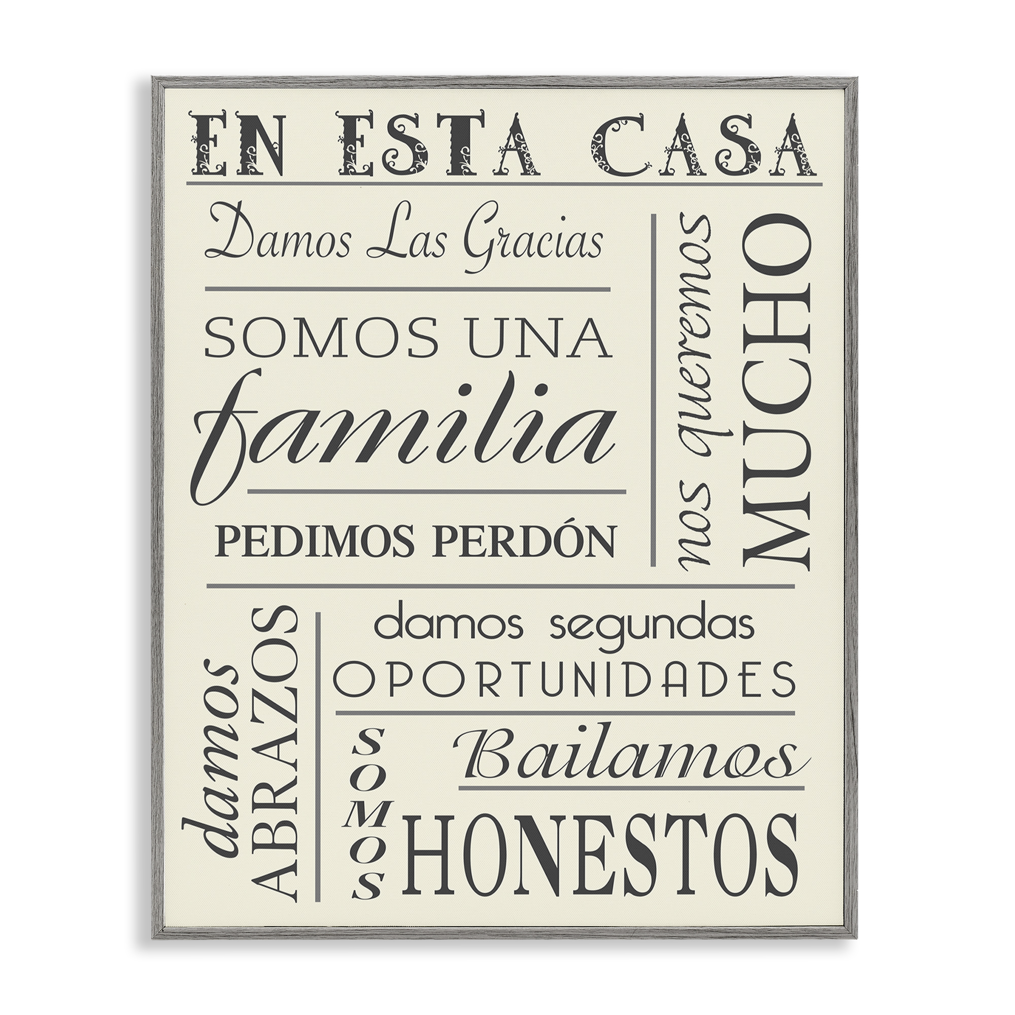 Stupell Industries En Esta Casa Familia Inspirational Quotes & Sayings Painting Gray Framed Art Print Wall Art, 11 x 14