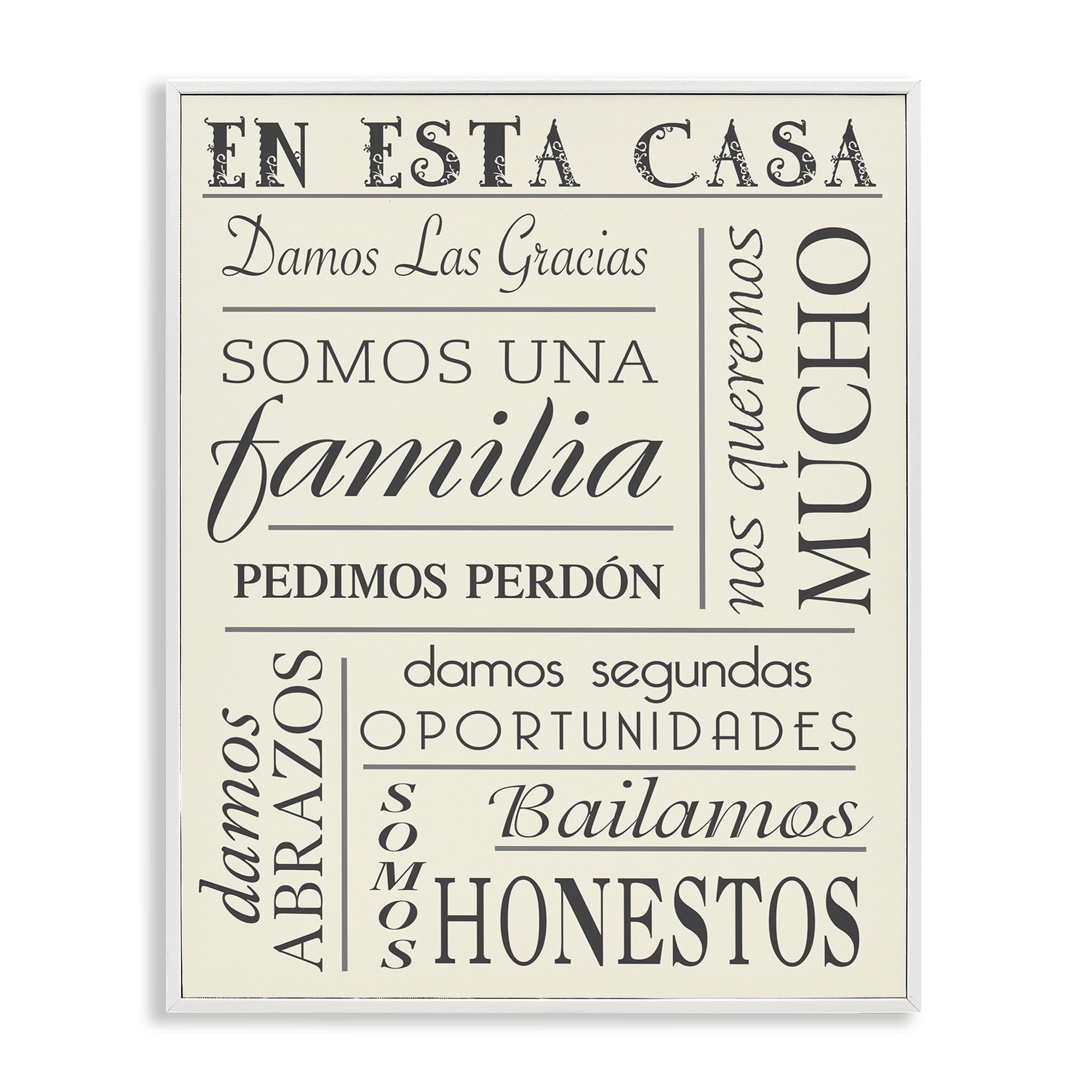 Stupell Industries En Esta Casa Familia Inspirational Quotes & Sayings Painting White Framed Art Print Wall Art, 16 x 20