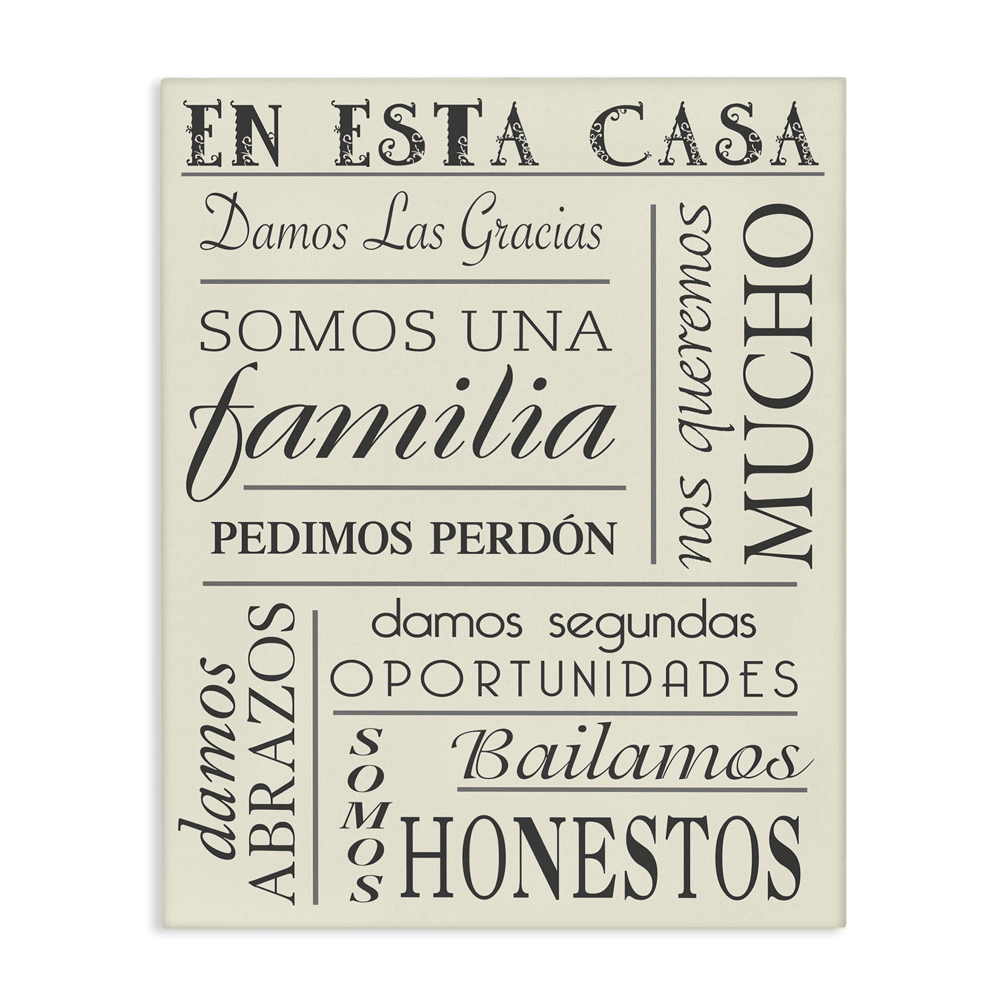 Stupell Industries En Esta Casa Familia Inspirational Quotes & Sayings Painting Wrapped Canvas Art Print Wall Art, 16 x 20