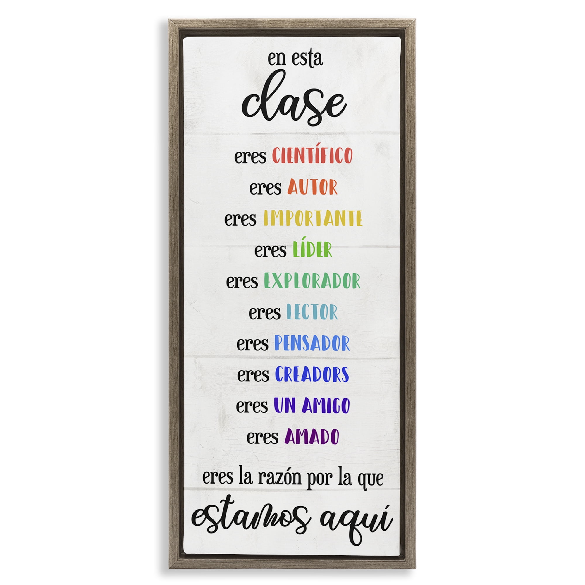 Stupell Industries En Esta Clase Eres… Inspirational Quotes & Sayings Painting Brown Floater Framed Art Print Wall Art, 14 x 31