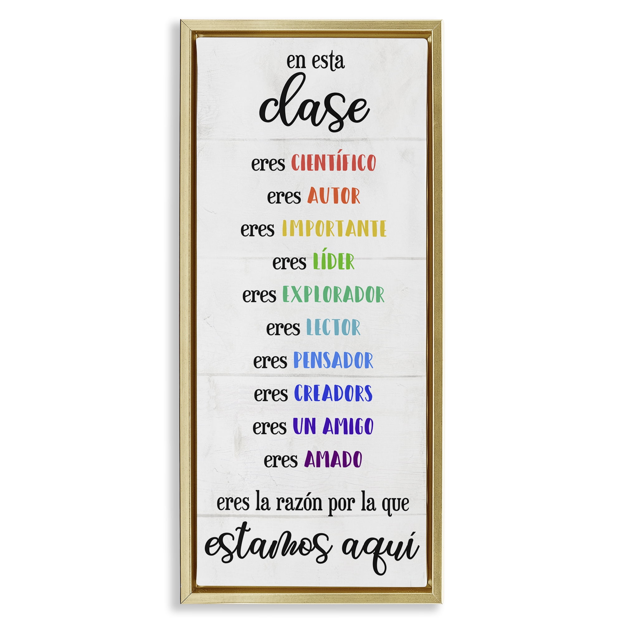 Stupell Industries En Esta Clase Eres… Inspirational Quotes & Sayings Painting Gold Floater Framed Art Print Wall Art, 11 x 25