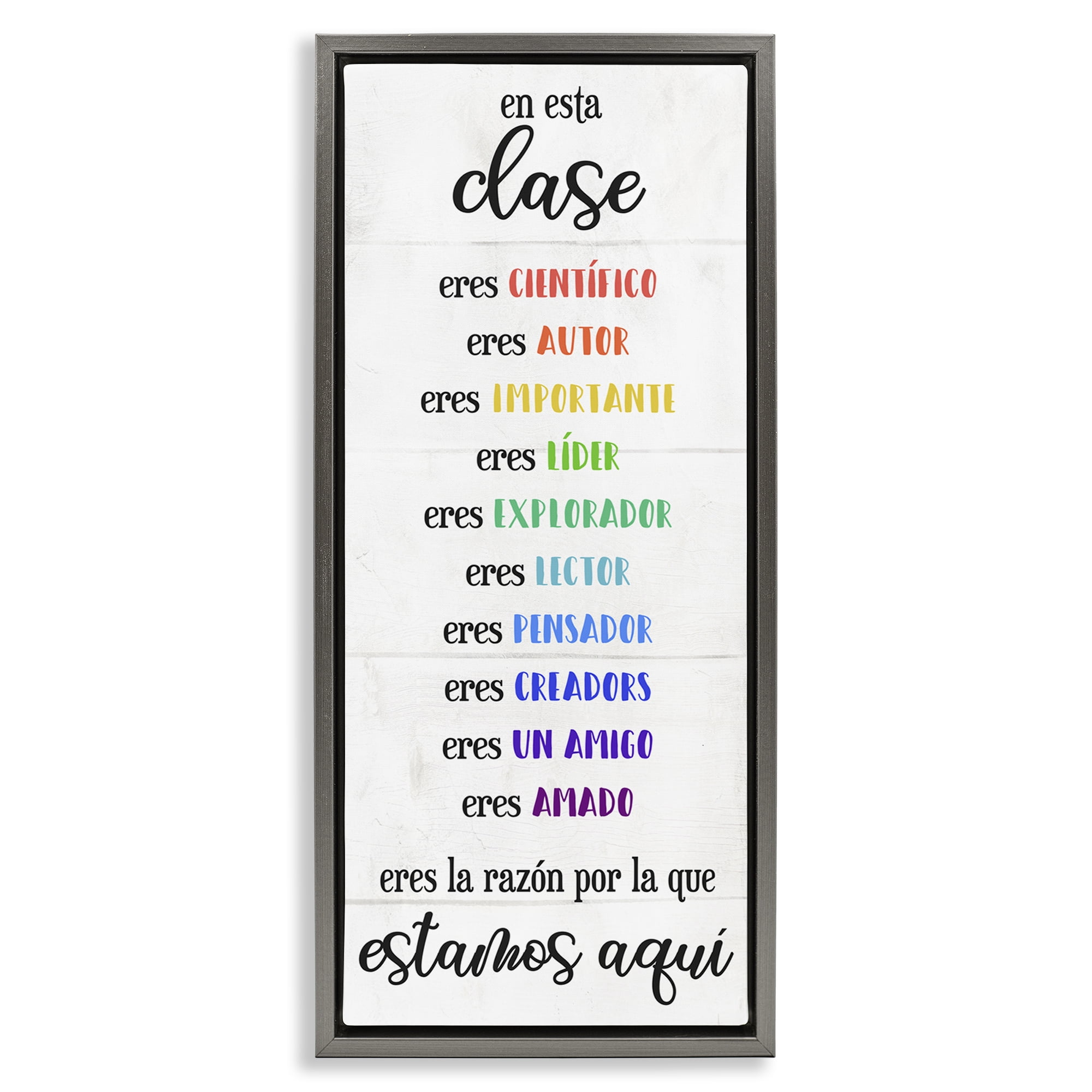 Stupell Industries En Esta Clase Eres… Inspirational Quotes & Sayings Painting Gray Floater Framed Art Print Wall Art, 11 x 25
