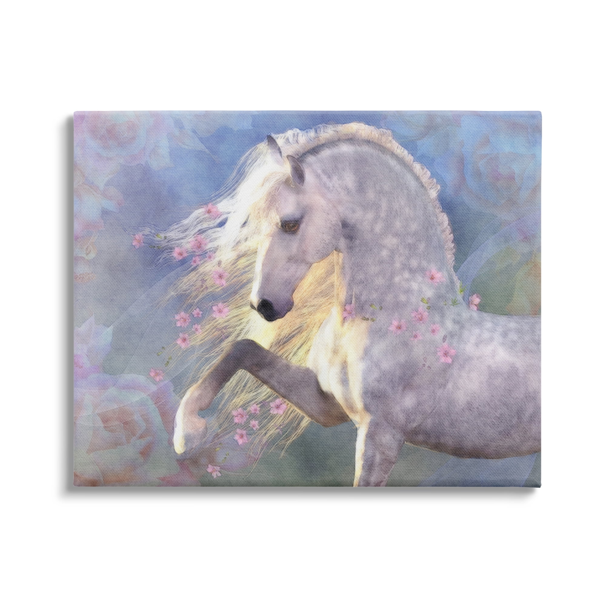 Stupell Industries Encantada Floral Horse Animals & Insects Painting Gallery Wrapped Canvas Art Print Wall Art, 20 x 16