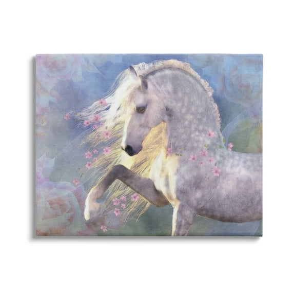 Stupell Industries Encantada Floral Horse Animals & Insects Painting Gallery Wrapped Canvas Art Print Wall Art, 48 x 36