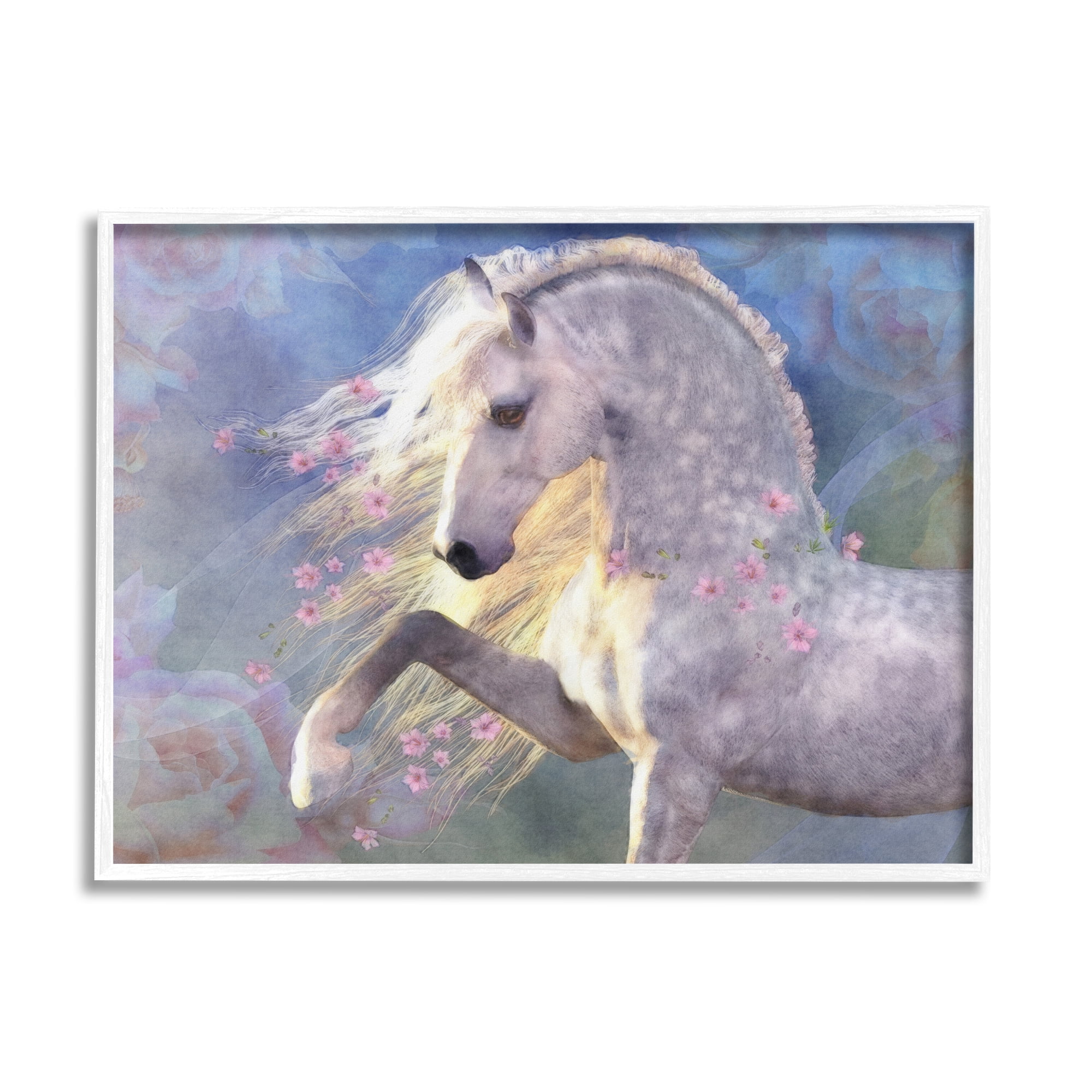 Stupell Industries Encantada Floral Horse Animals & Insects Painting White Framed Art Print Wall Art, 20 x 16