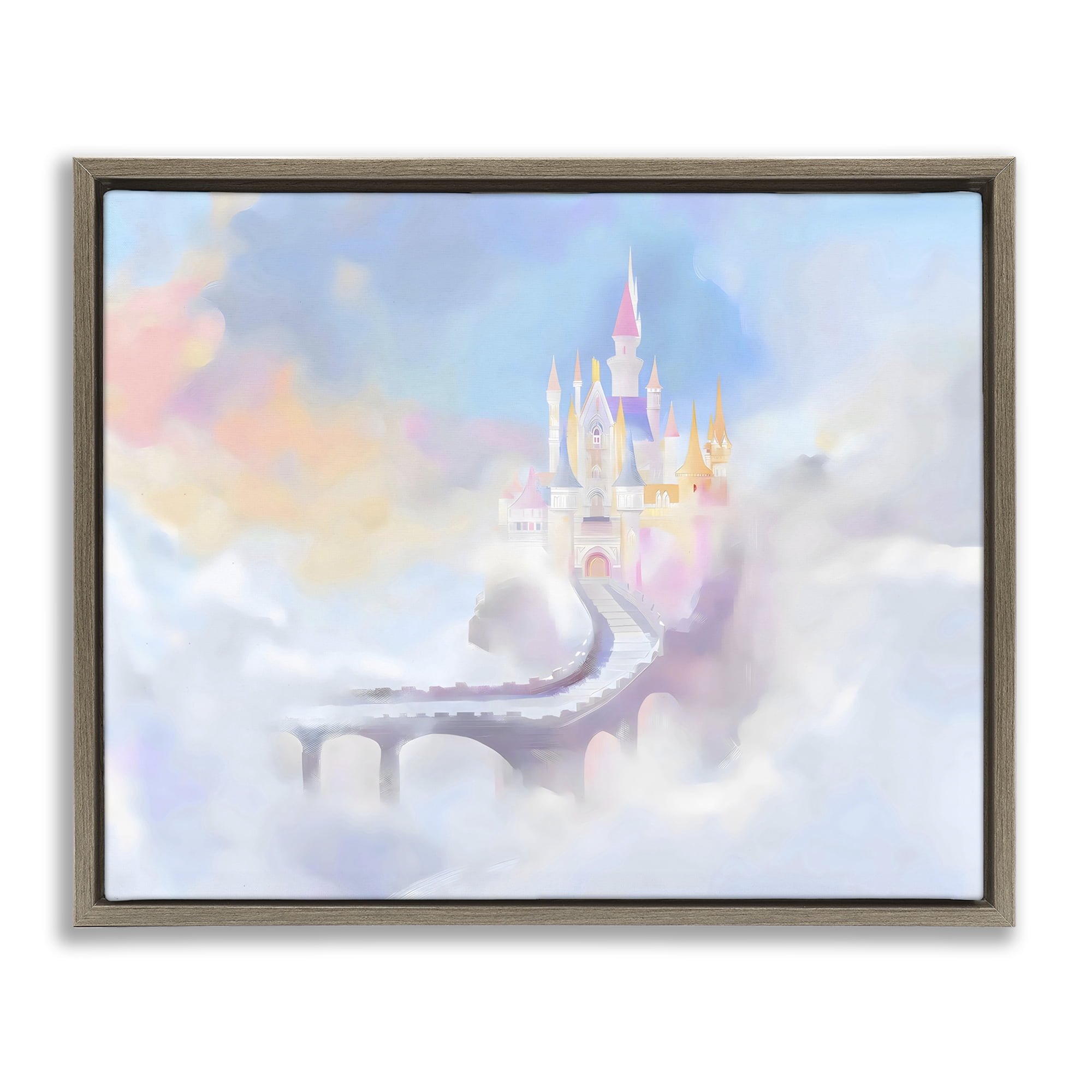 Stupell Industries Enchanted Bridge To Castle Brown Framed Floater Canvas Wall Art, design by Arlington Prints