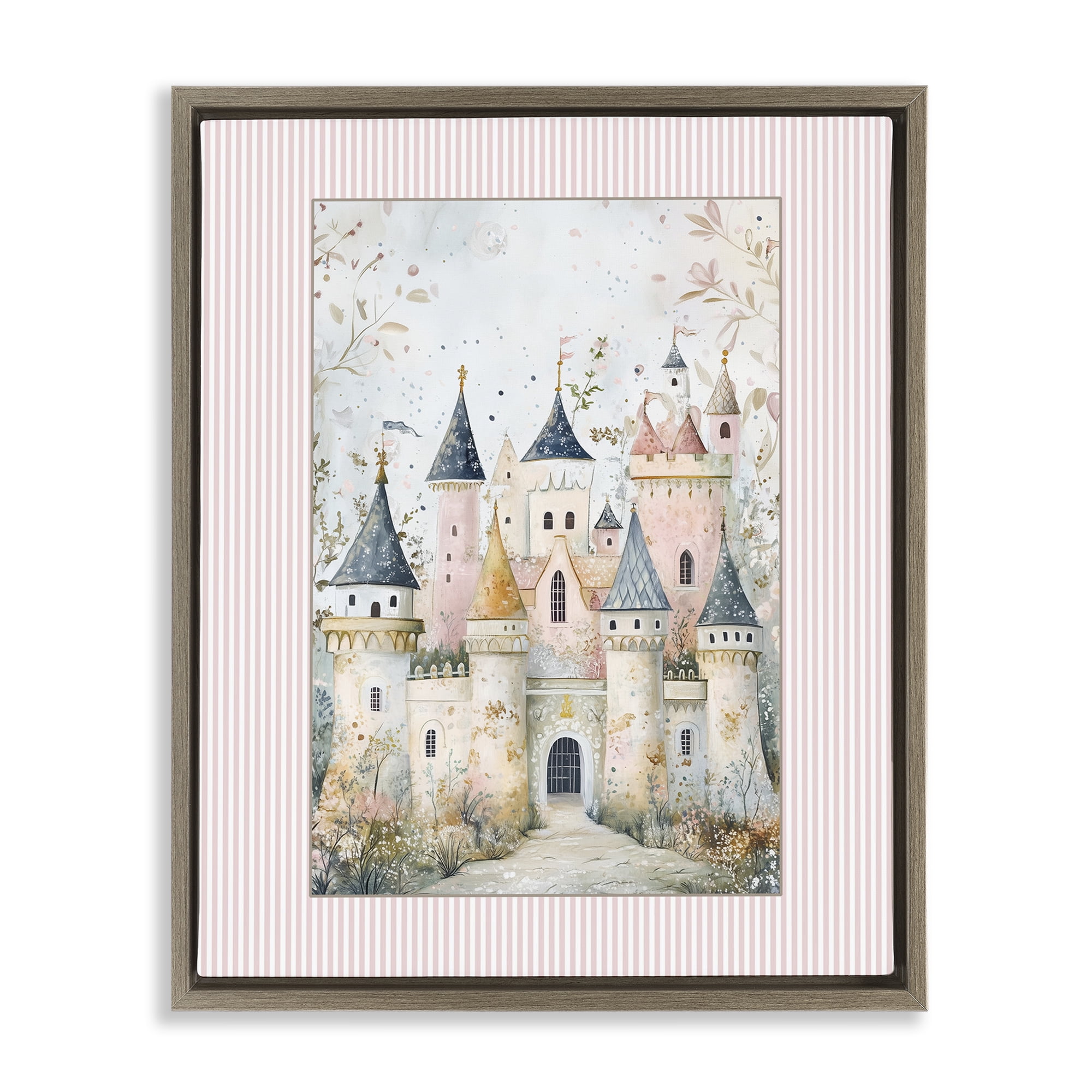 Stupell Industries Enchanted Dreams Castle Brown Framed Floater Canvas Wall Art, design by Christine Simpson Art
