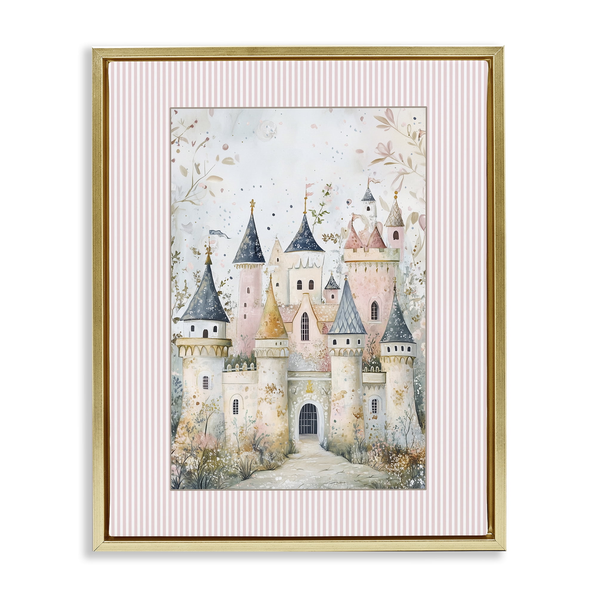 Stupell Industries Enchanted Dreams Castle Gold Framed Floater Canvas Wall Art, design by Christine Simpson Art