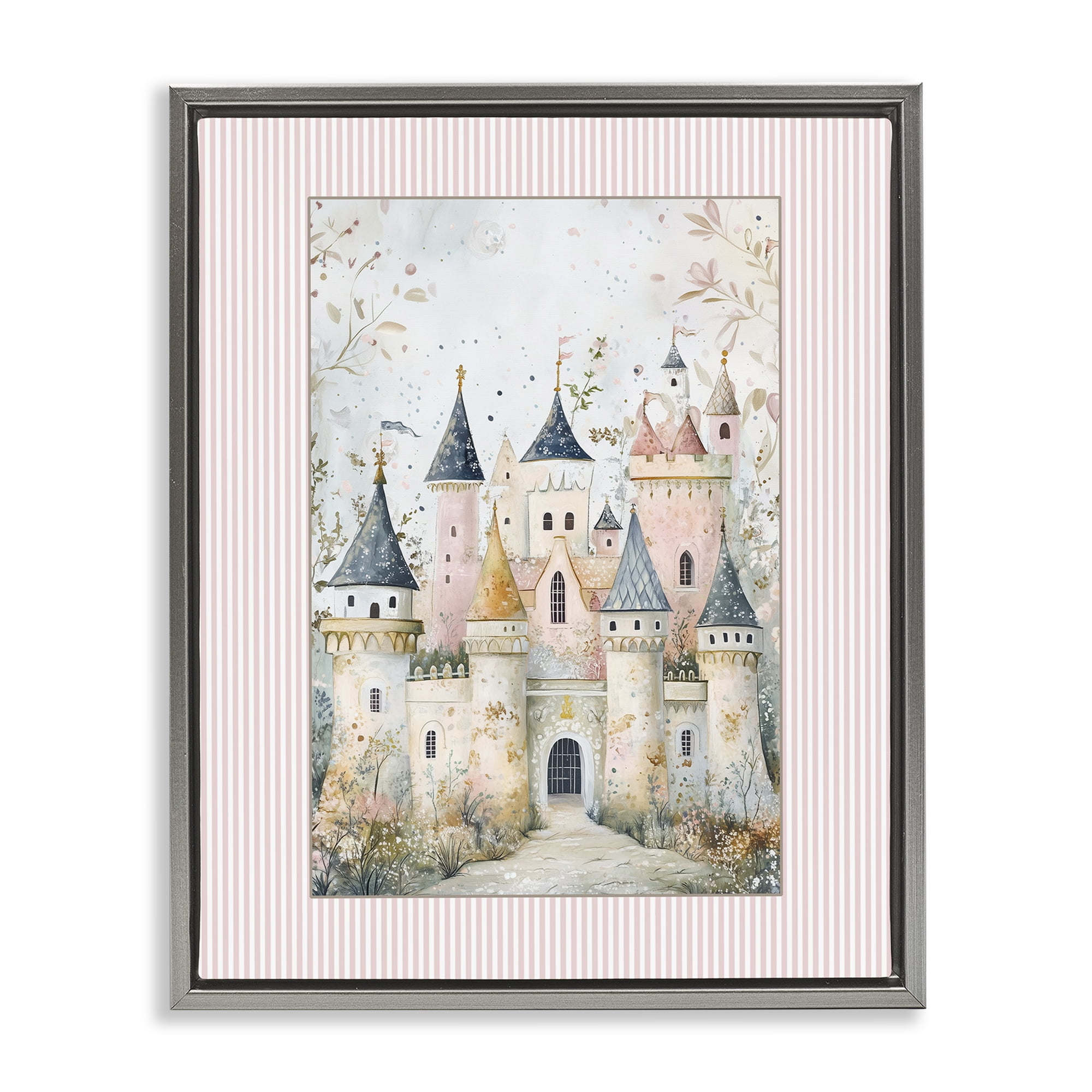 Stupell Industries Enchanted Dreams Castle Gray Framed Floater Canvas Wall Art, design by Christine Simpson Art