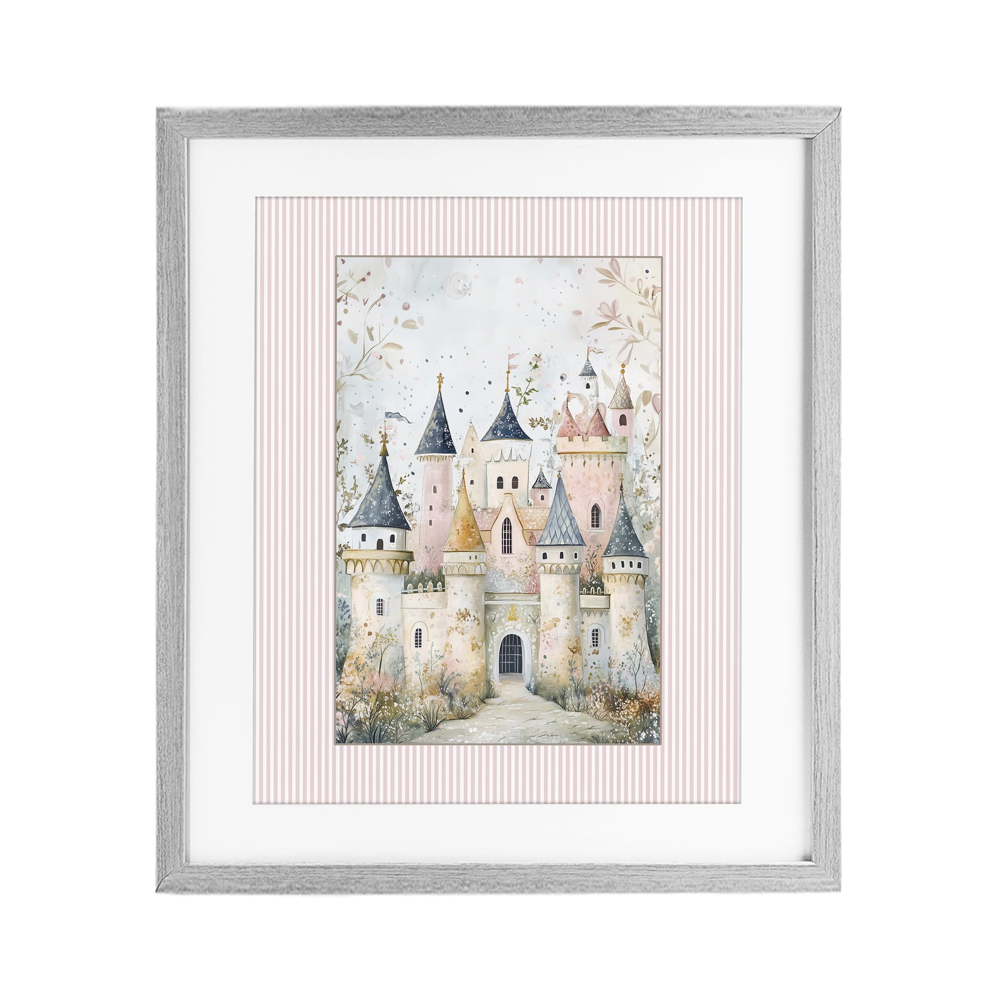 Stupell Industries Enchanted Dreams Castle Gray Framed Print Under Glass, design by Christine Simpson Art