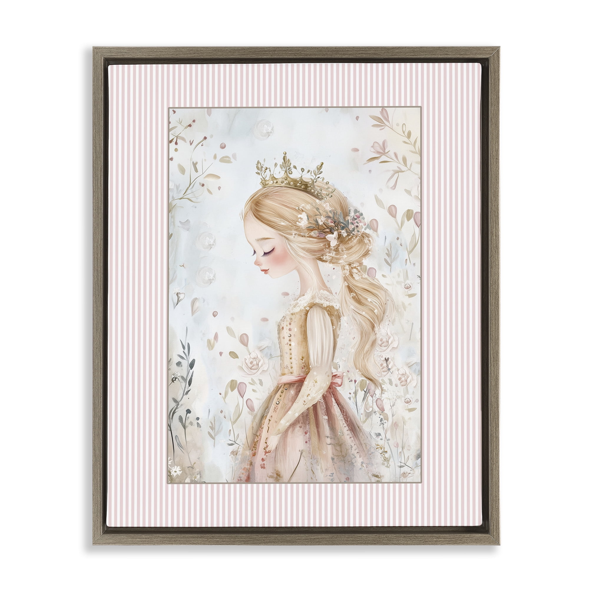 Stupell Industries Enchanted Dreams Princess Brown Framed Floater Canvas Wall Art, design by Christine Simpson Art