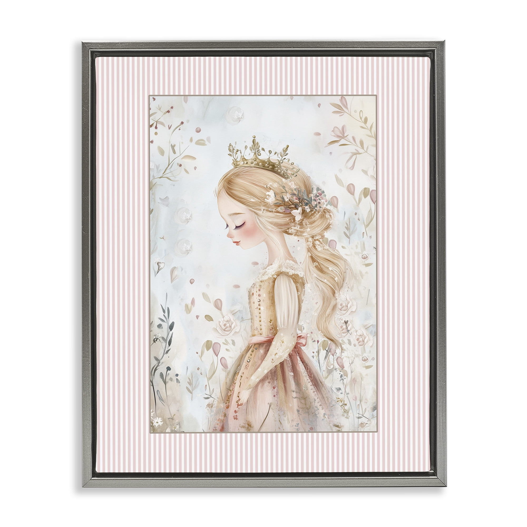 Stupell Industries Enchanted Dreams Princess Gray Framed Floater Canvas Wall Art, design by Christine Simpson Art
