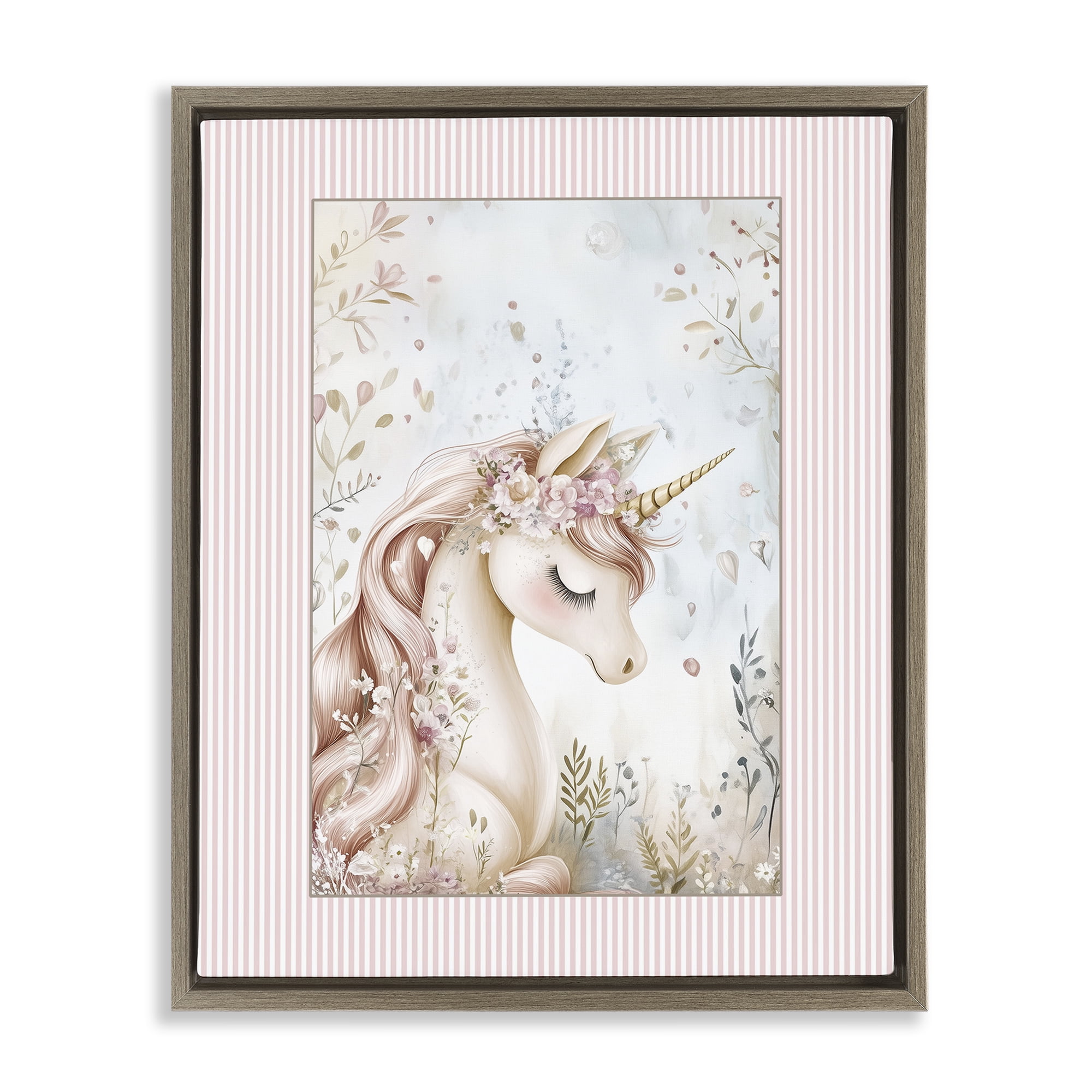 Stupell Industries Enchanted Dreams Unicorn Brown Framed Floater Canvas Wall Art, design by Christine Simpson Art