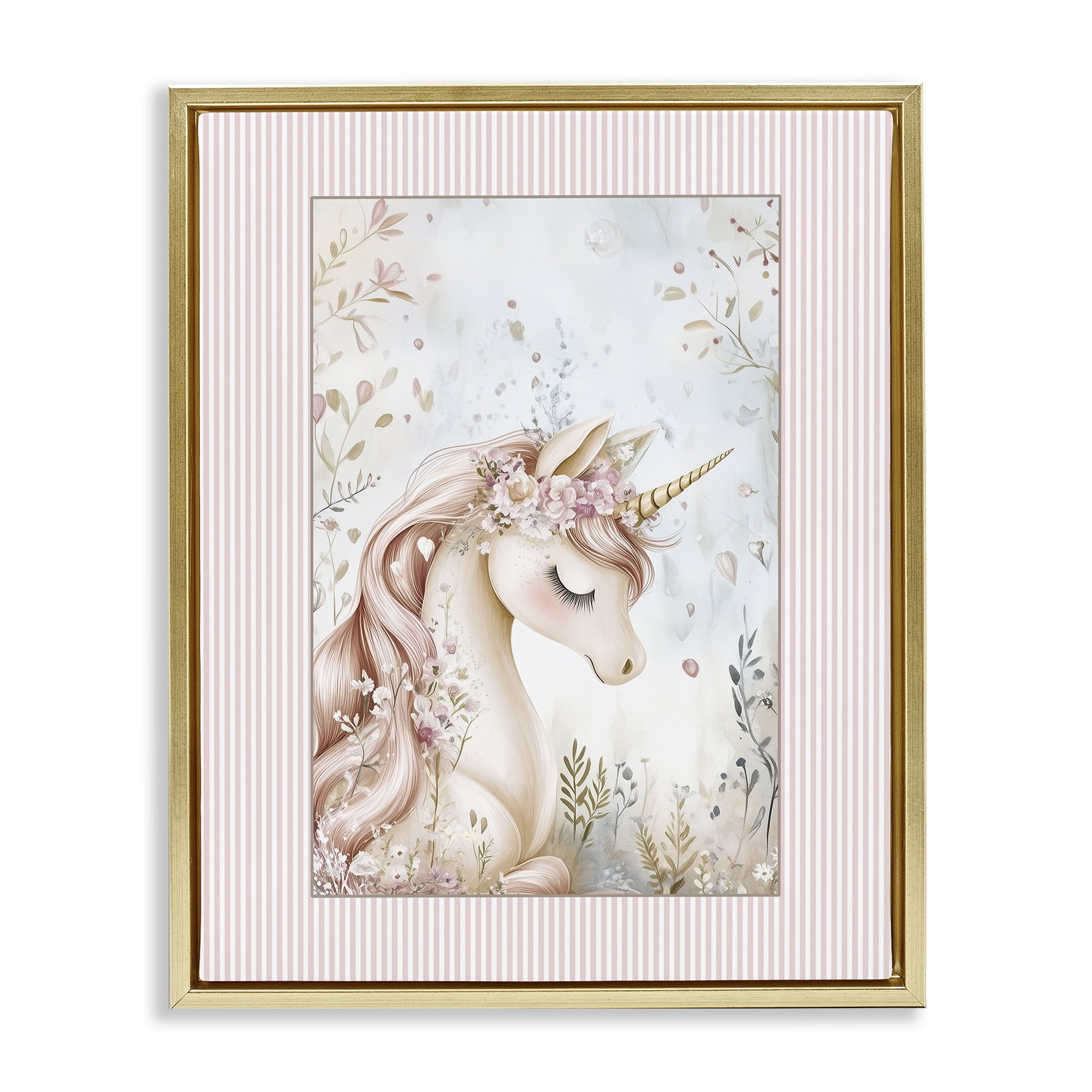 Stupell Industries Enchanted Dreams Unicorn Gold Framed Floater Canvas Wall Art, design by Christine Simpson Art