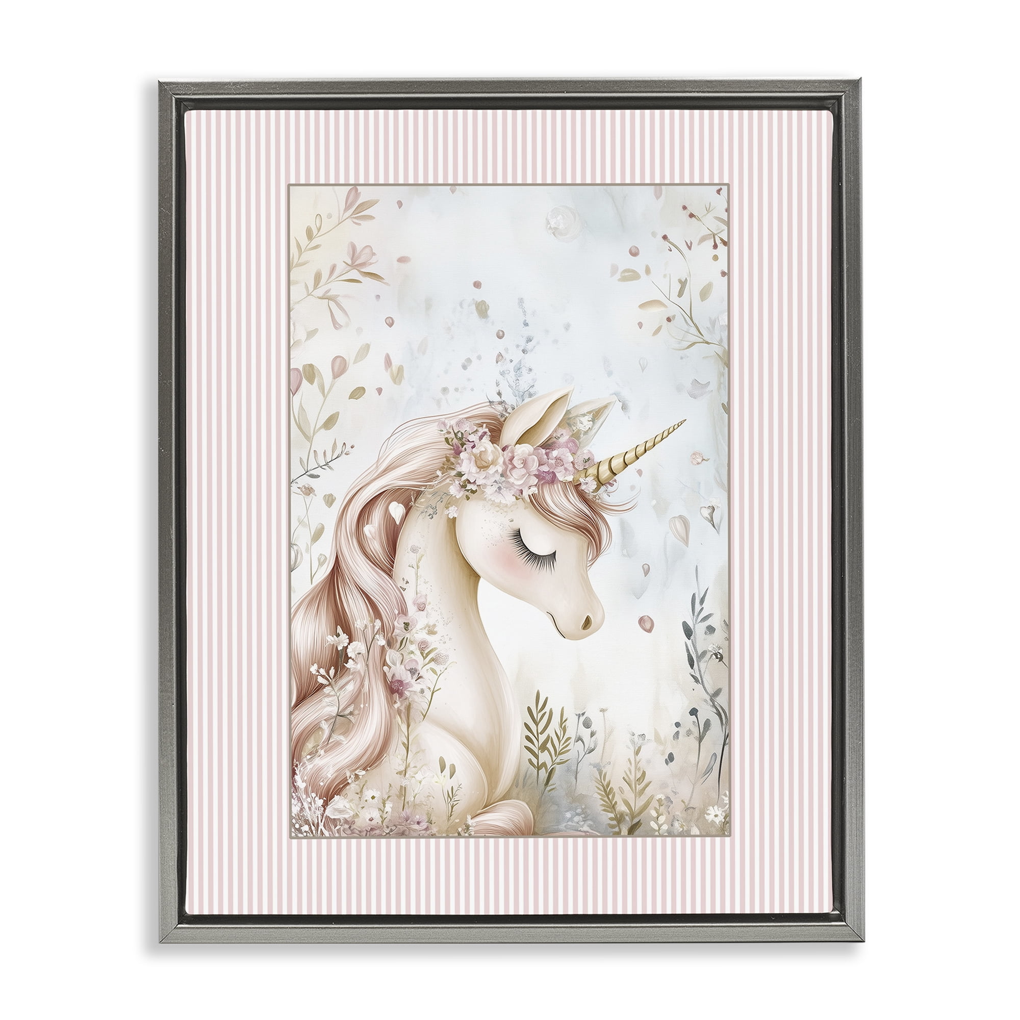 Stupell Industries Enchanted Dreams Unicorn Gray Framed Floater Canvas Wall Art, design by Christine Simpson Art