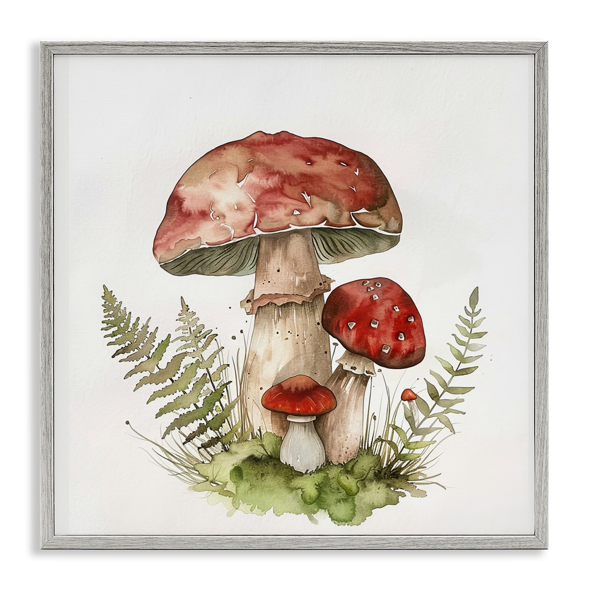 Stupell Industries Enchanted Forest Floor Plants & Flowers Painting Gray Framed Art Print Wall Art, 17 x 17